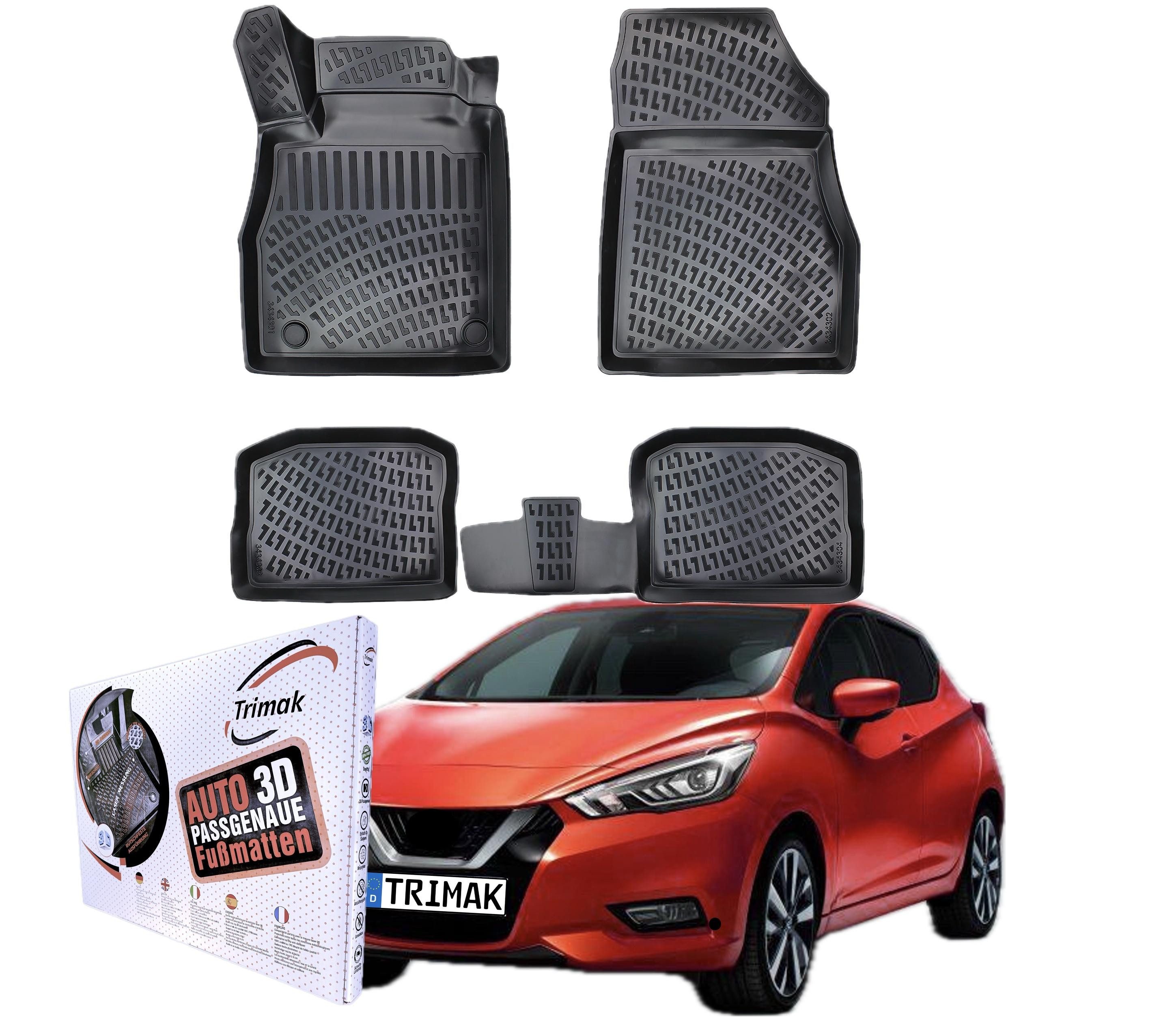 Trimak Passform-Fußmatten Oder Kofferraumwanne Oder Set für Nissan Micra, Nissan Micra 5. Gen. K14 2017-2022 Gummimatten Auto TPE Allwetter