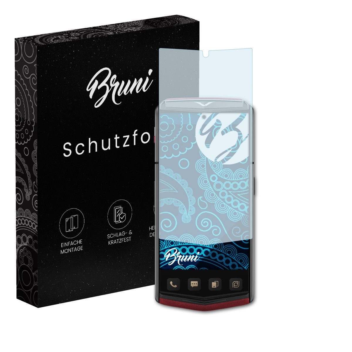 Bruni Schutzfolie Glasklare Displayschutzfolie für Vertu Agent Q, (2 Folien), praktisch unsichtbar