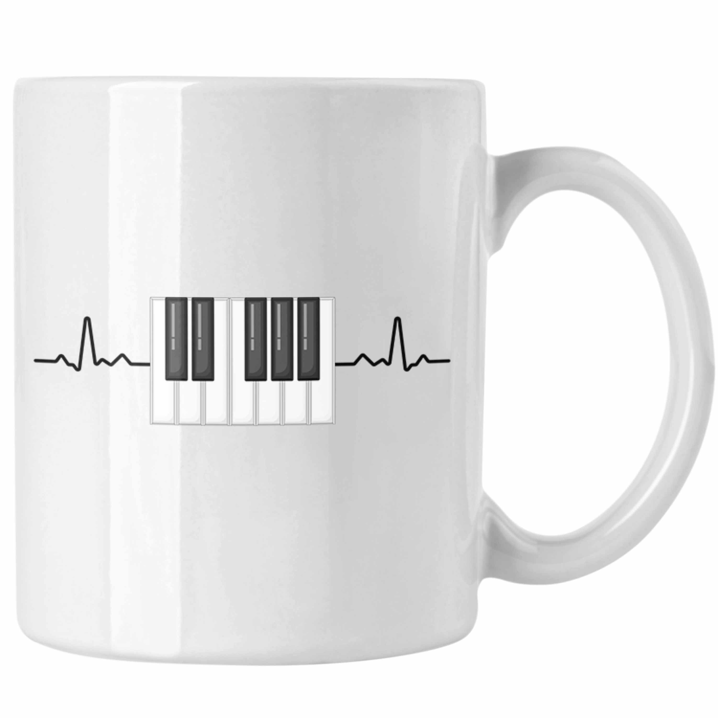 Trendation Tasse Trendation - Piano Klavier Geschenkidee Heartbeat Pianist Tasse Geschenk Lustige Grafik Weiss