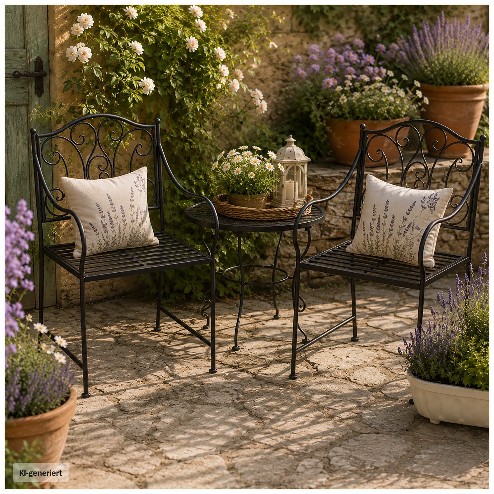 HTI-Living Gartenstuhl 2er Set Gartenstuhl Curly Vintage Schwarz bis 110 kg (Set, 2 St), Metallstuhl mit Armlehnen nostalgisch – Bild 3 von 3