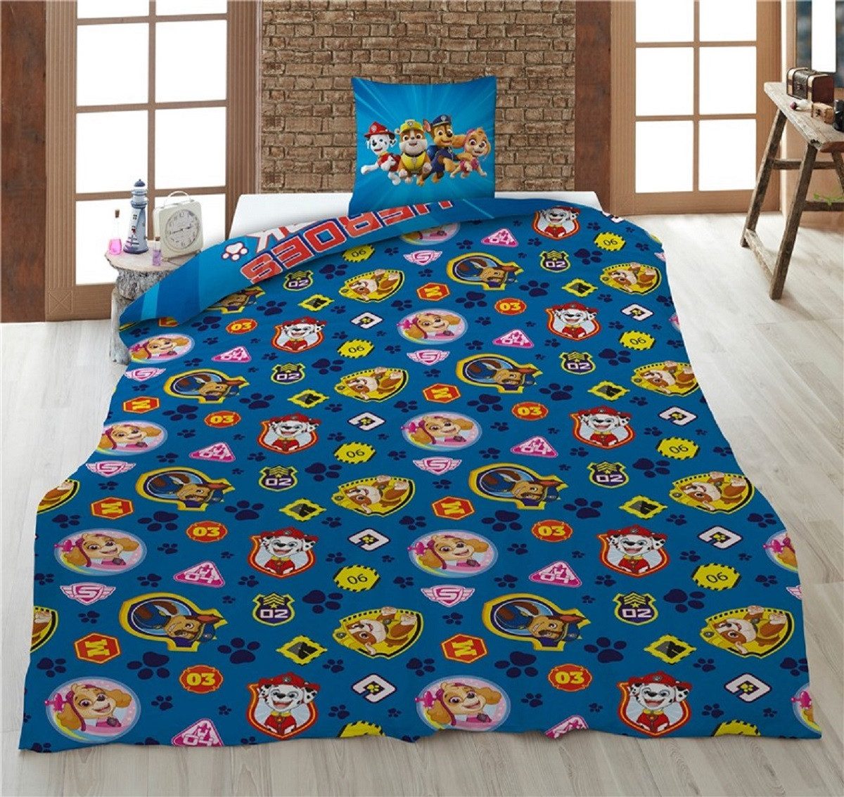 PAW PATROL Bettwäsche - Set – 1x Deckenbezug 140x200 & 1x Kissenbezug 65x65 cm für Kinder, Baumwolle, 2 teilig, Freundliche Design, Weiche Haptik