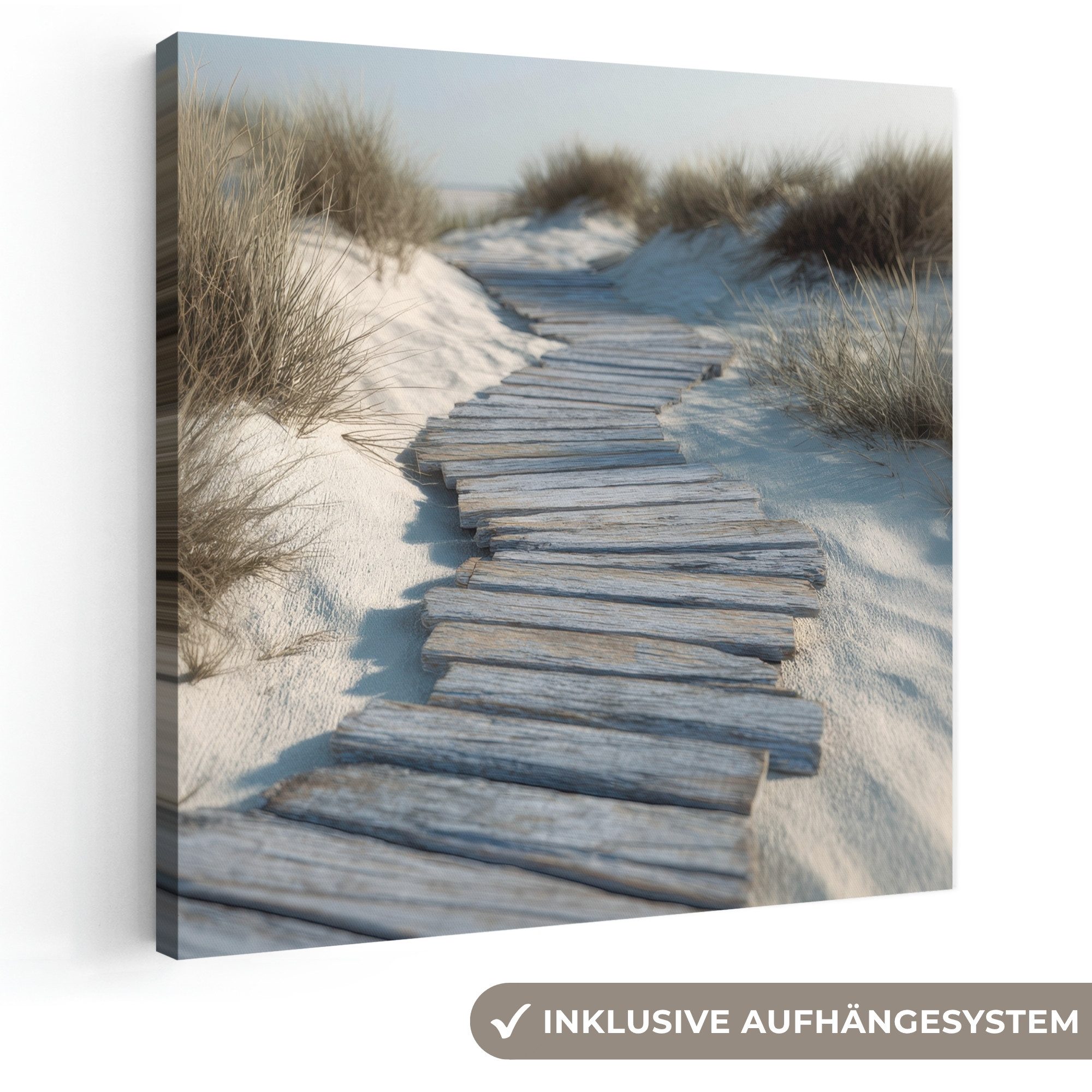 OneMillionCanvasses® Leinwandbild Pfad - Regale - Dünen - Gras, Fotodruck (1 St), Wandbild, Deko Schlafzimmer Wohnzimmer Flur 20x20 cm