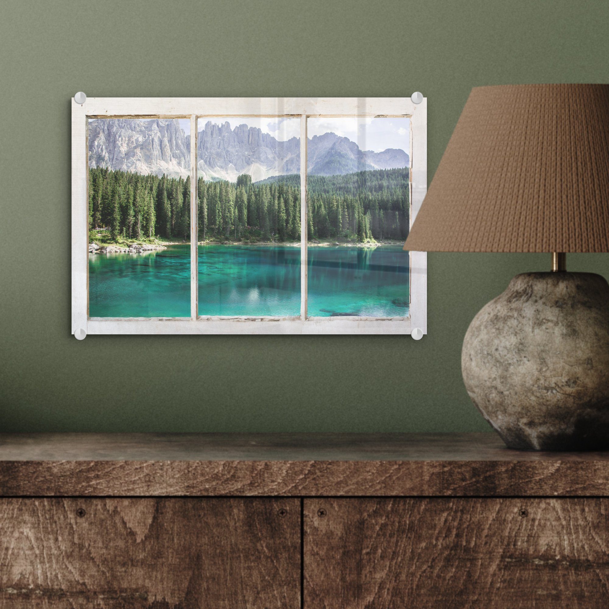 Wandbild - Baum - (1 MuchoWow Wanddekoration Bilder - Aussicht auf Wasser, Foto auf Acrylglasbild Glas St), - Glasbilder Glas -
