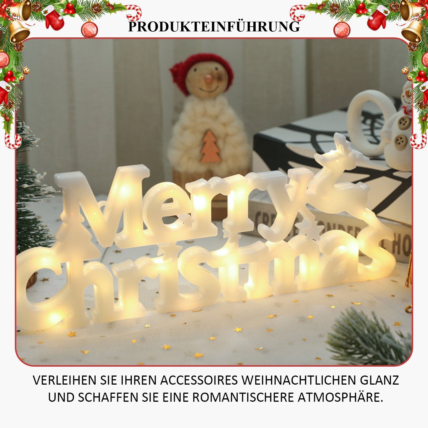 MAGICSHE LED Dekoobjekt Weihnachtsdeko Schild Weihnachten Lichtern mit Weiß Frohe