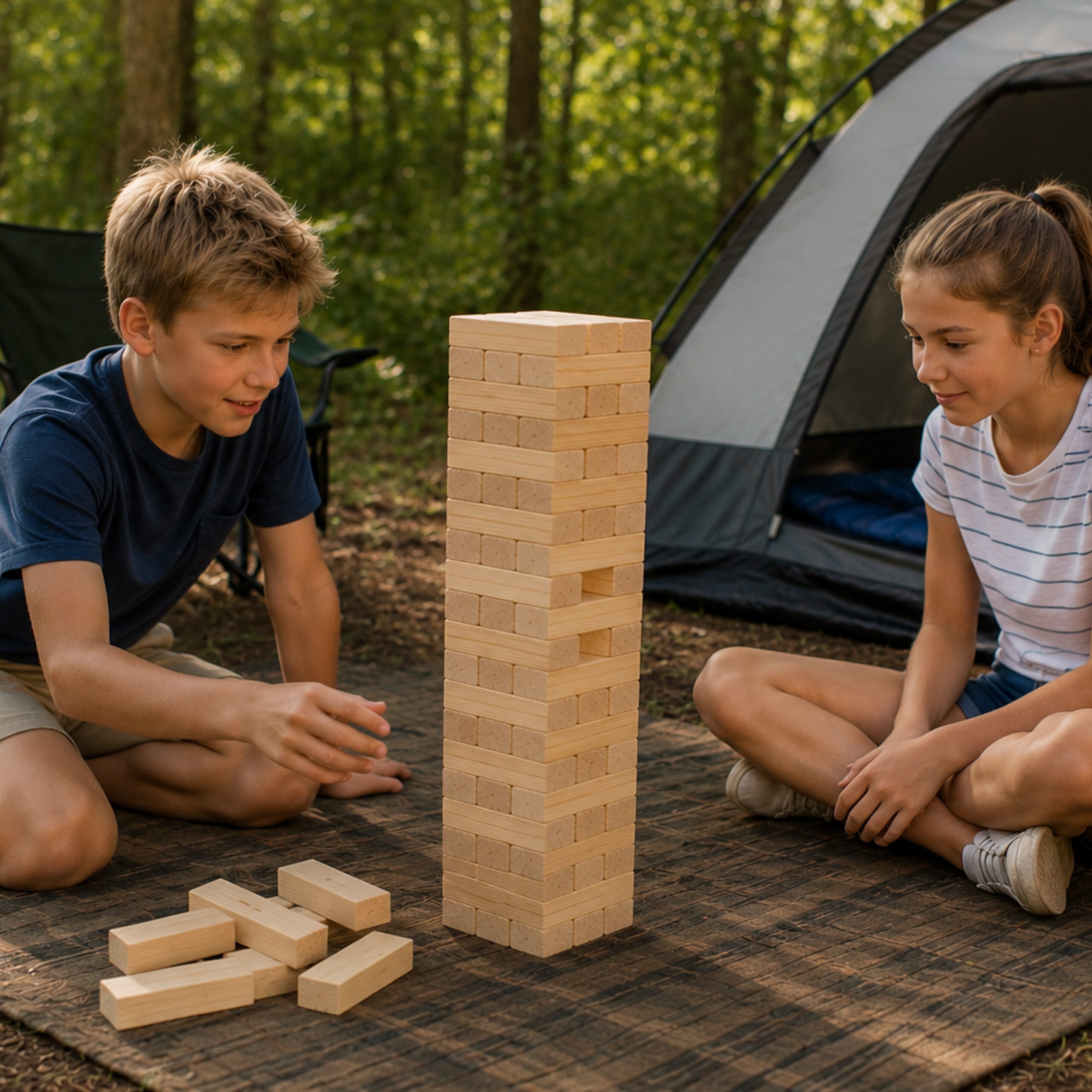 relaxdays Stapelspielzeug XL Wackelturm Holz