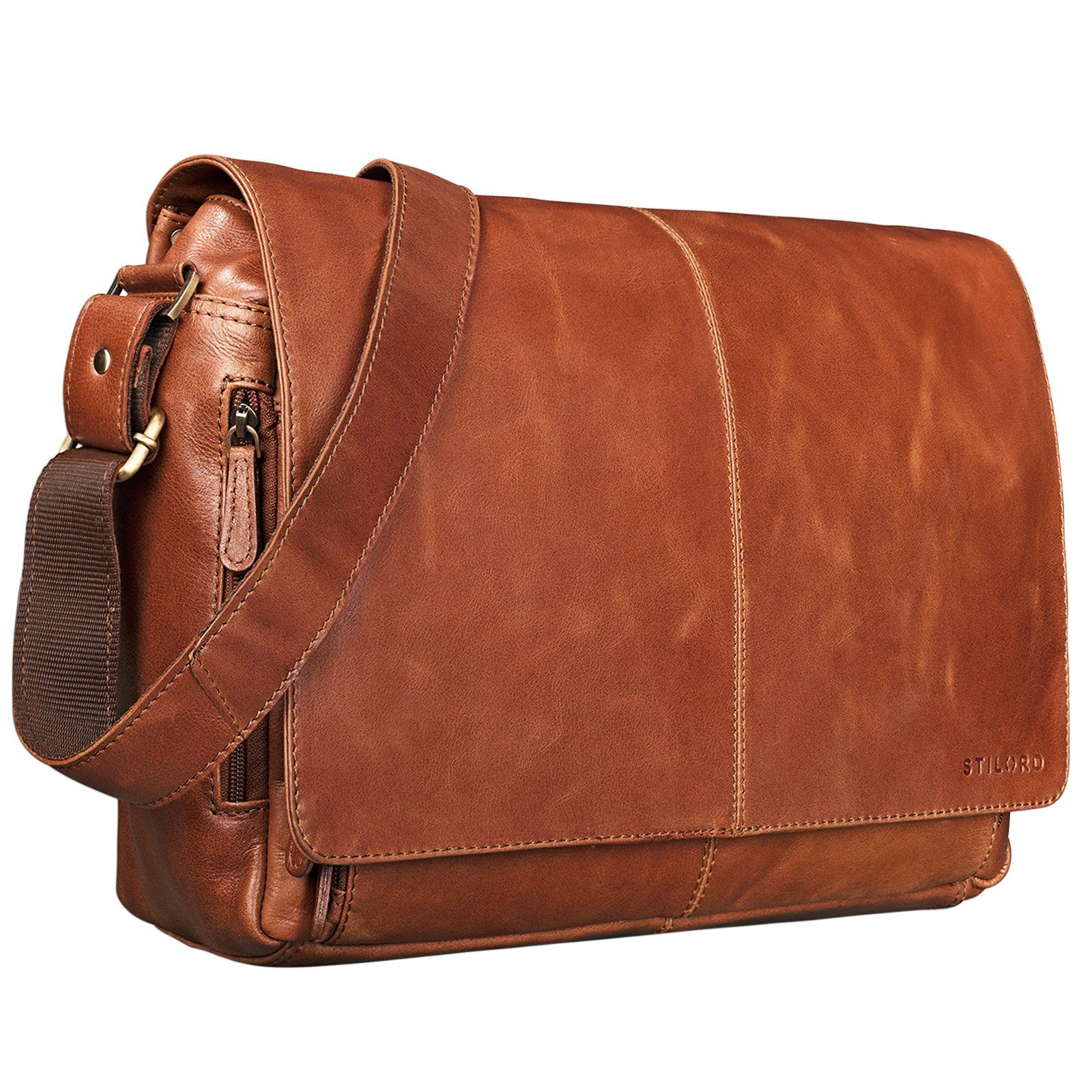 STILORD Laptoptasche "Alex" Vintage Ledertasche Männer Frauen cognac - glänzend