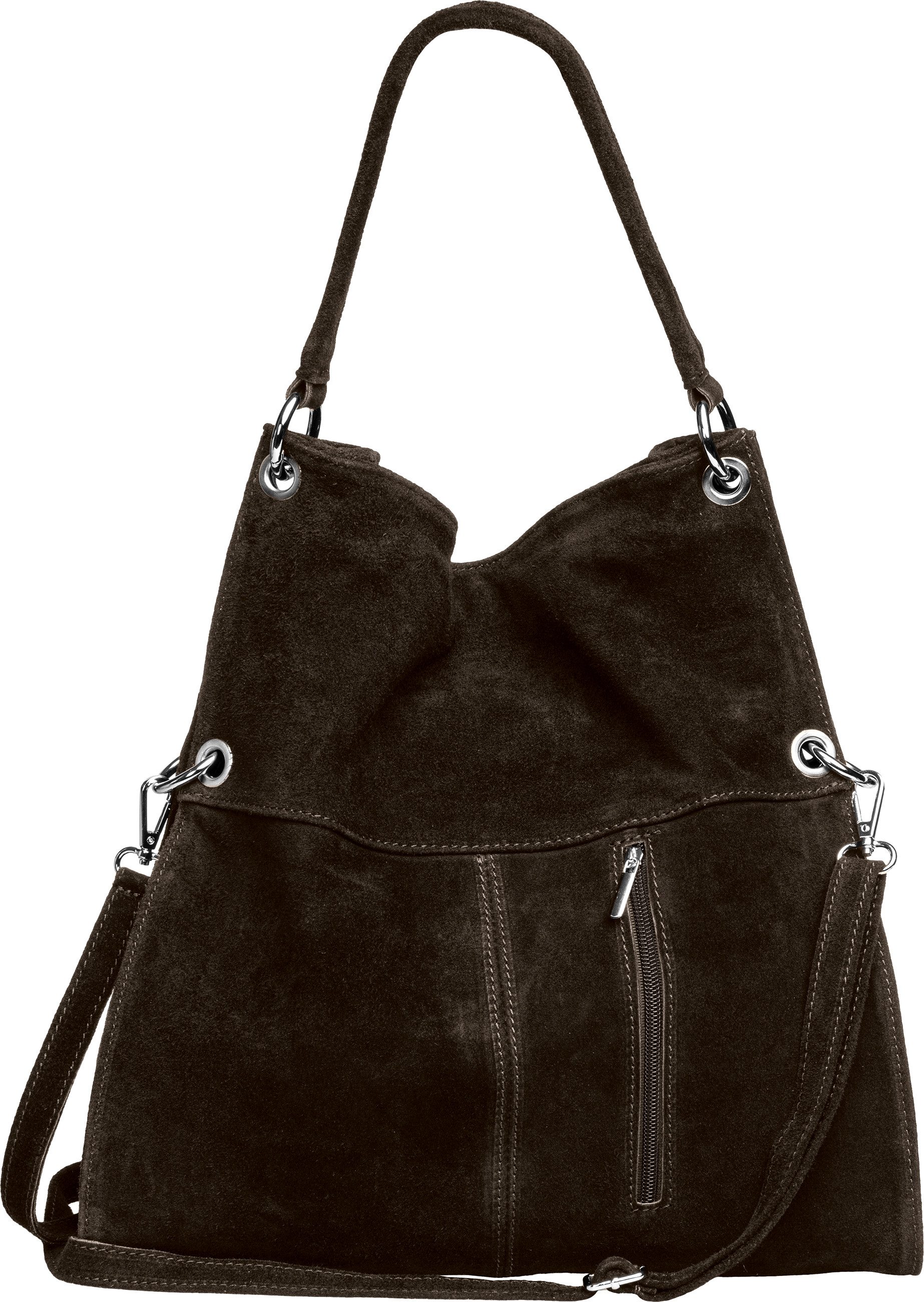 Caspar Schultertasche Große Vintage Damen Leder Handtasche - PREMIUM LINE - Modell No.805, samtig weich, angenehmer Tragekomfort - 100% Wildleder - Made in Ital – Bild 3 von 5
