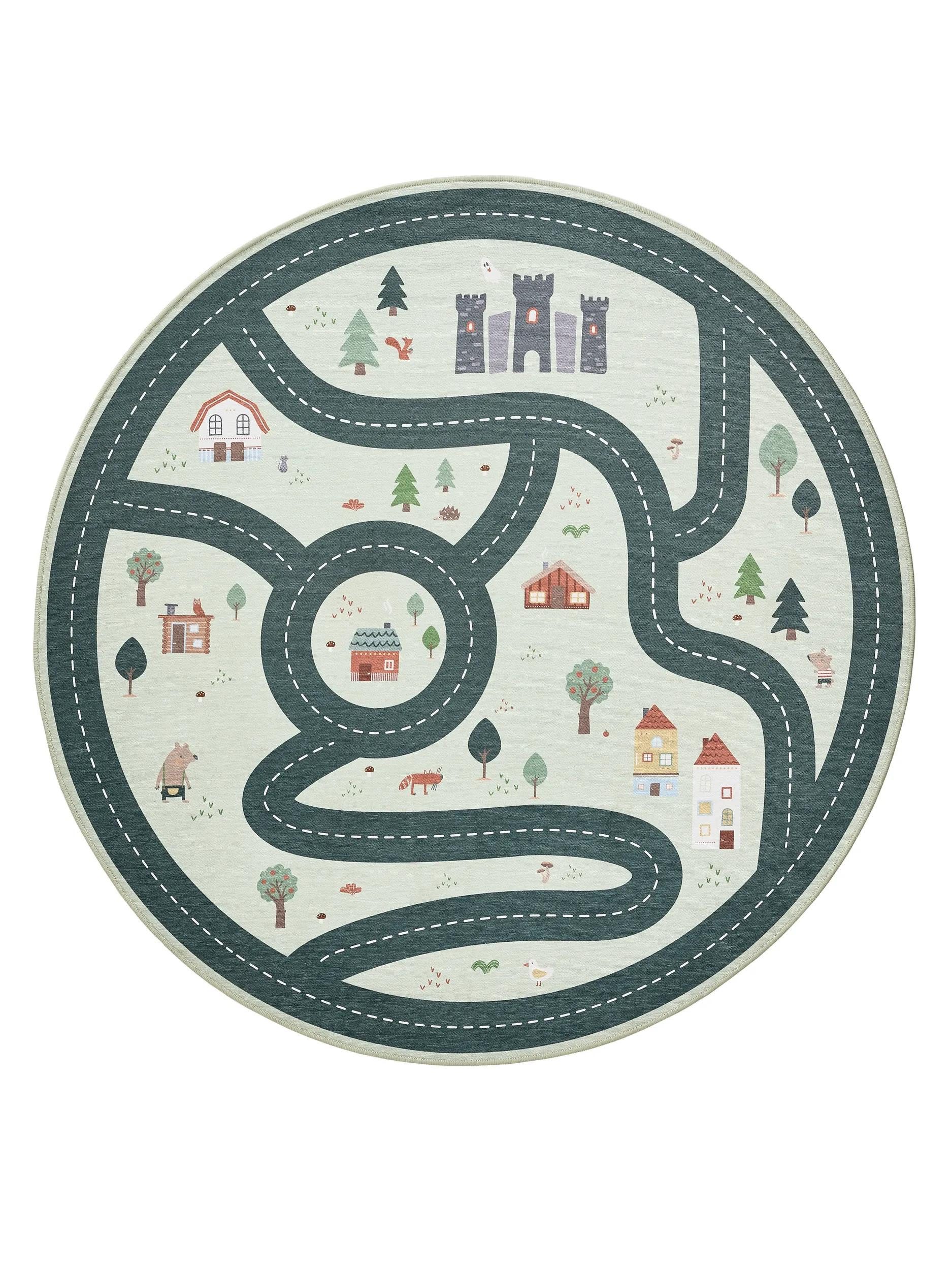 benuta Kinderteppich Linus, rund, Höhe: 5 mm, Kinderteppich, Teppich Kinderzimmer waschbar, Spielteppich