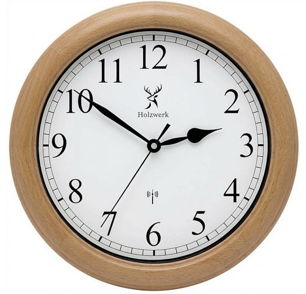 Holzwerk Funkwanduhr Designer Loft Funk Holz Wand Uhr, braun, beige, weiß (Nahezu lautloses Uhrwerk, analog, 35 cm)