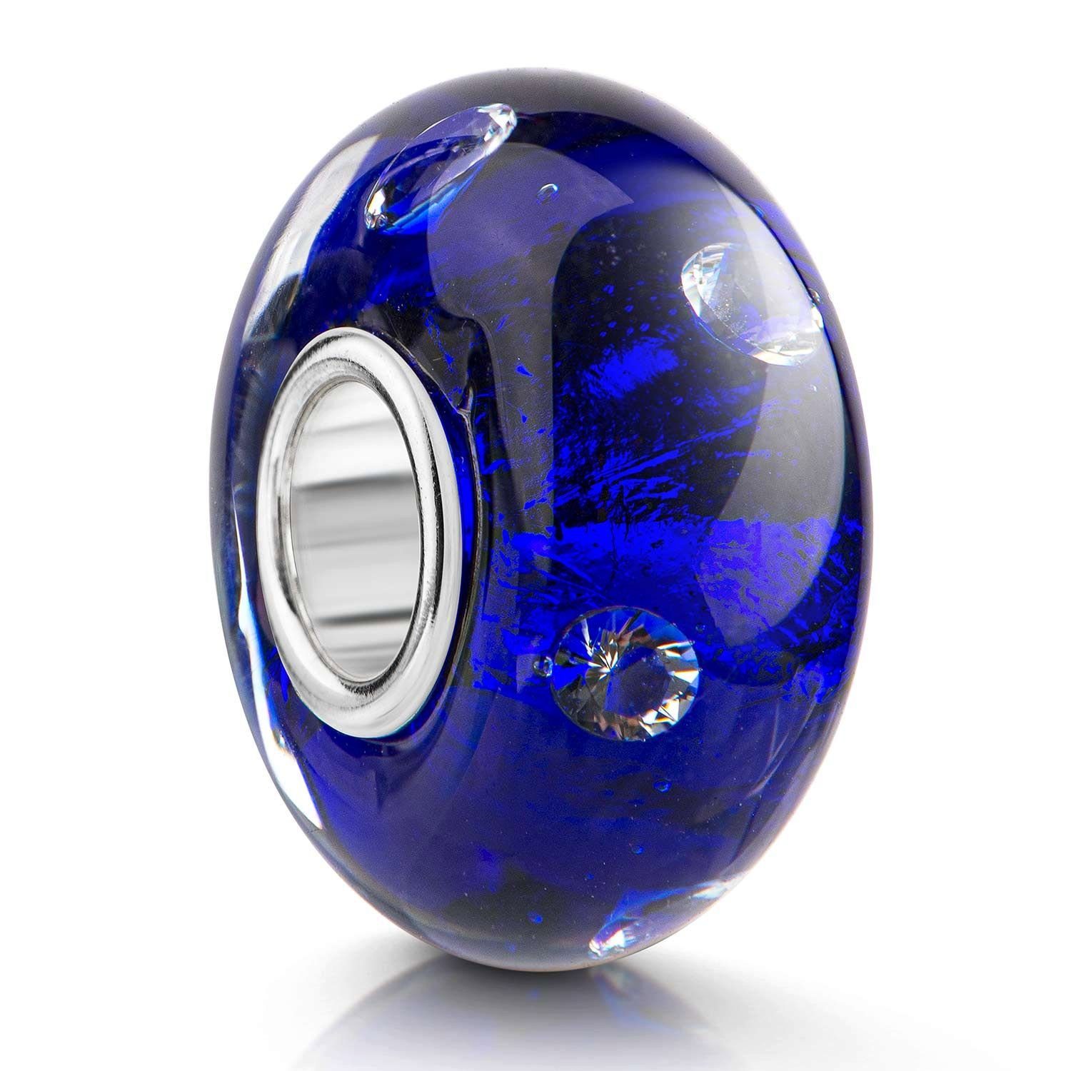 Hülse aus Zirkonia Bead Glas Materia mit 925 Silber Murano 1082, Blau