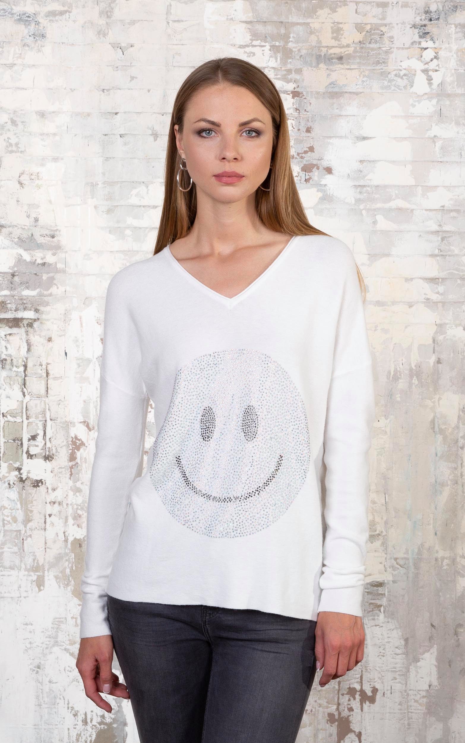 Passioni Strickpullover mit Strass-Smiley günstig online kaufen