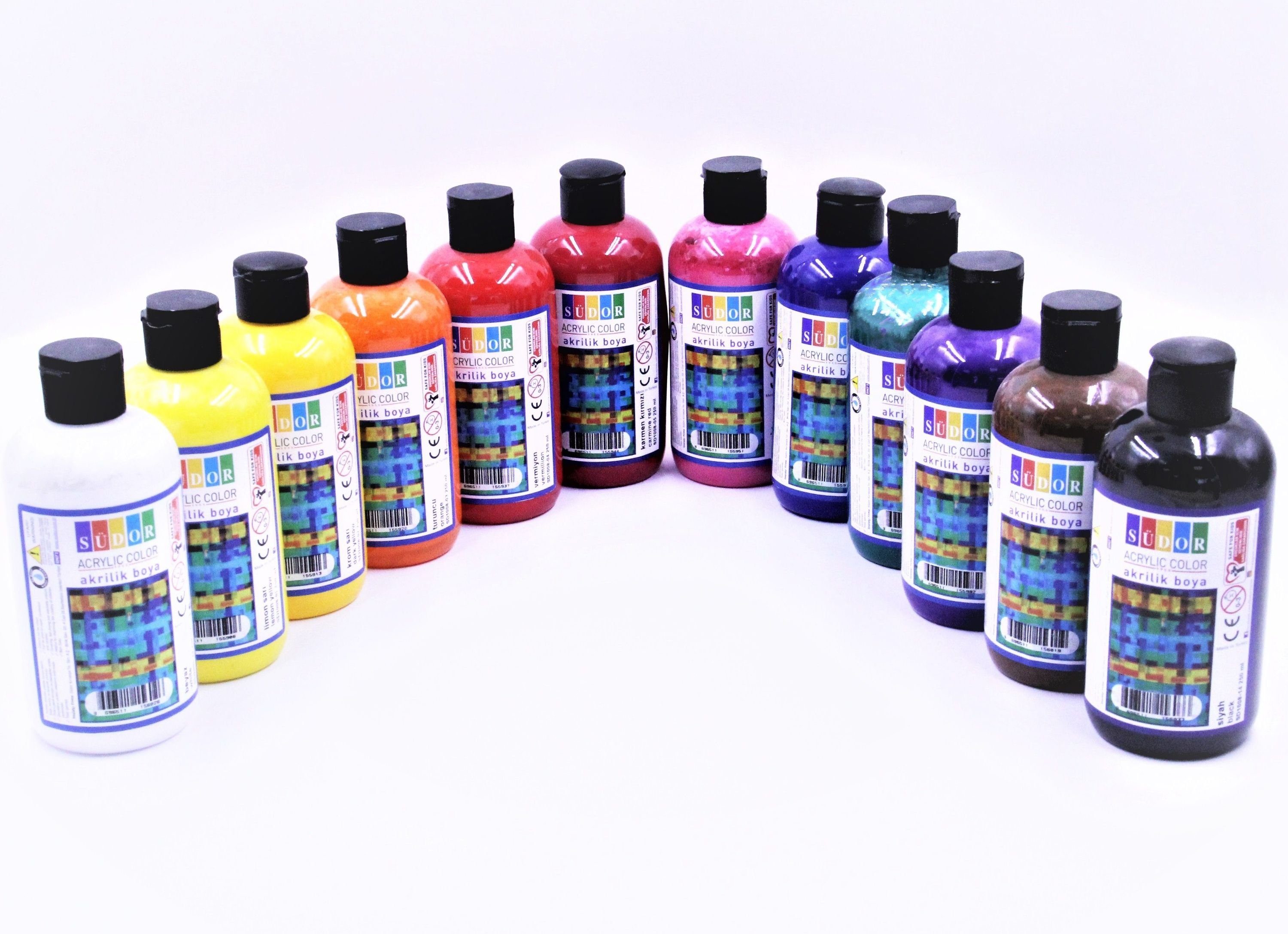 SÜDOR Acrylfarbe Acrylfarben Set 12x250ml (3000 ml), deckende Malfarben