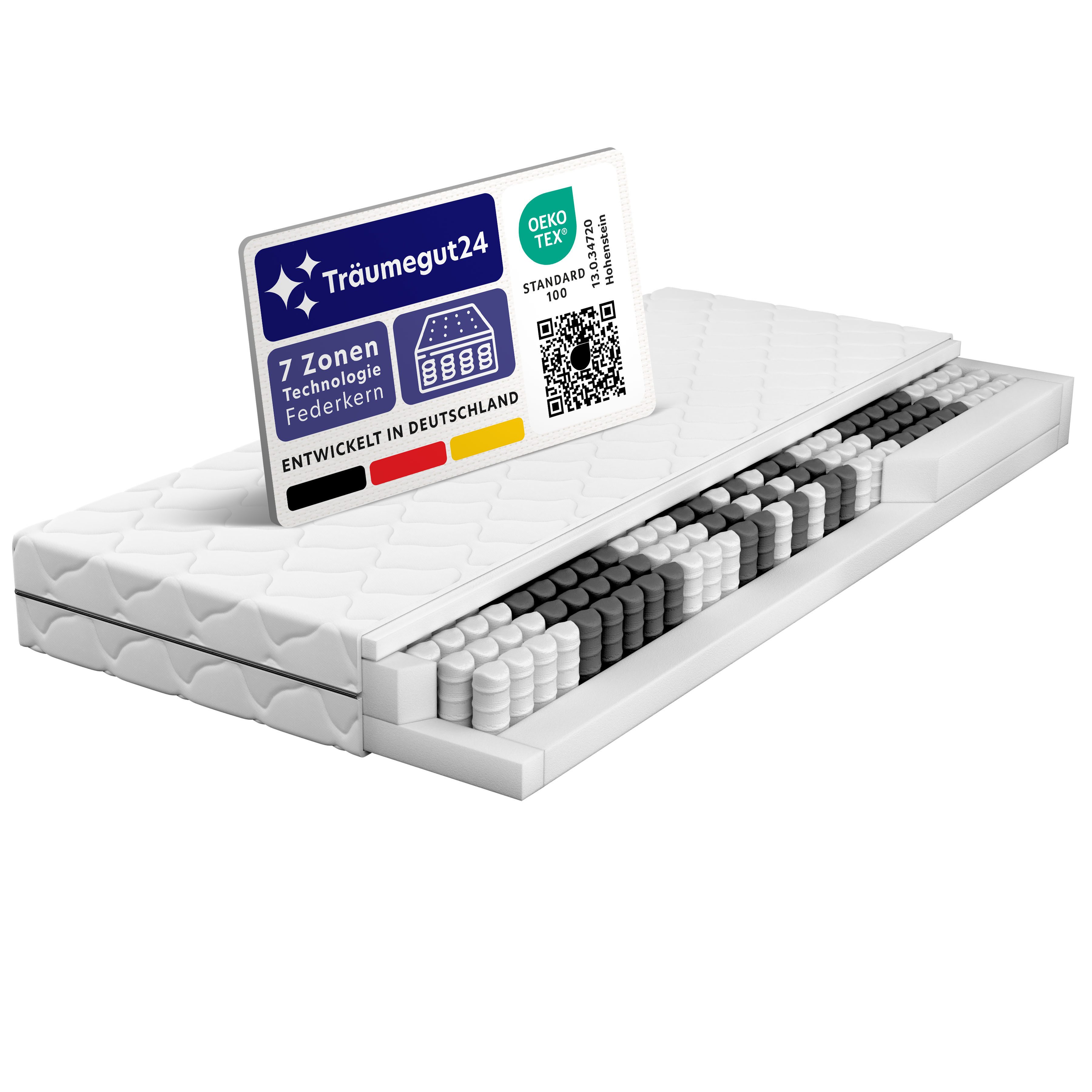 Taschenfederkernmatratze Träumegut24 mit 7-Zonen System für ergonomisches Liegen, Träumegut24, 21 cm hoch, verschiedene Größen und Härtegrade