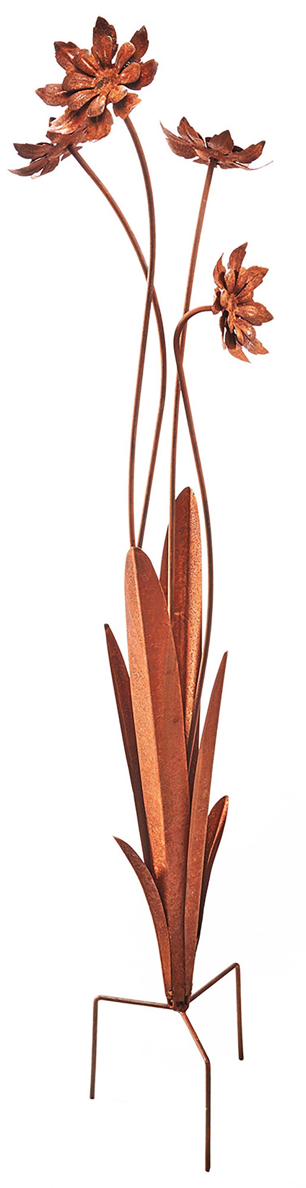 Kobolo Gartenstecker Dekostecker Blumen WILDFLOWER Naturrost Braun - Gartendeko Dekoration (Stück, 1-St., Stecker mit Bodenstab) 23x23x100 cm