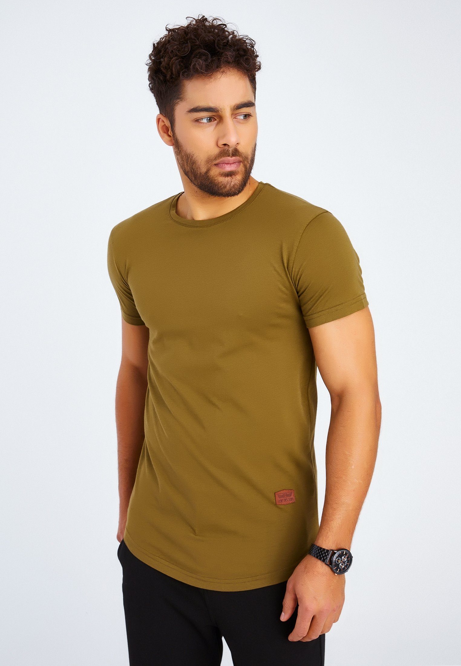 Leif Nelson T-Shirt Herren T-Shirt Rundhals khaki LN-8294