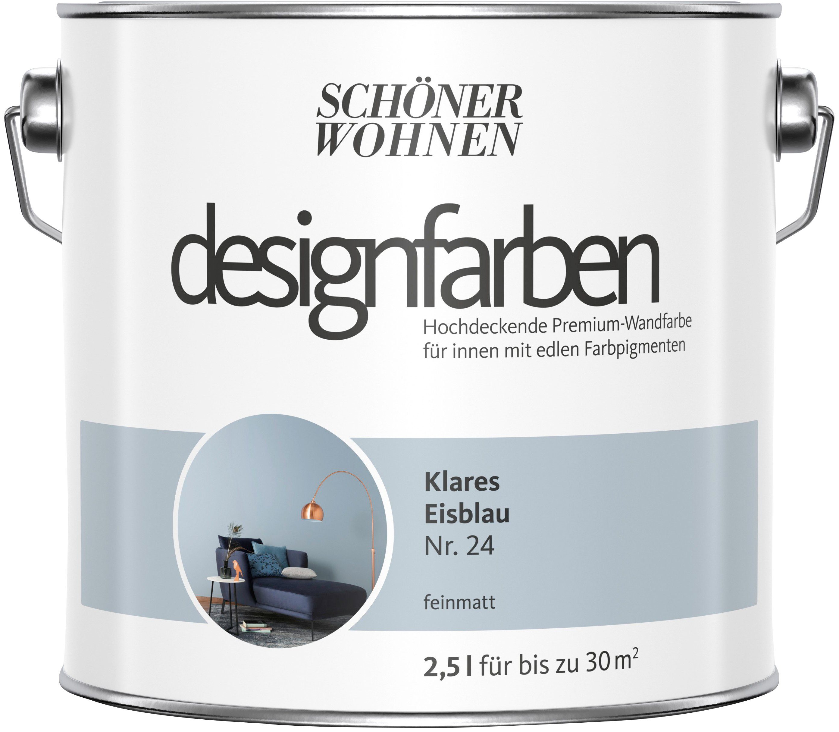 SCHÖNER WOHNEN FARBE Wandfarbe designfarben, hochdeckende Premium-Wandfarbe, Farbwelt Blau