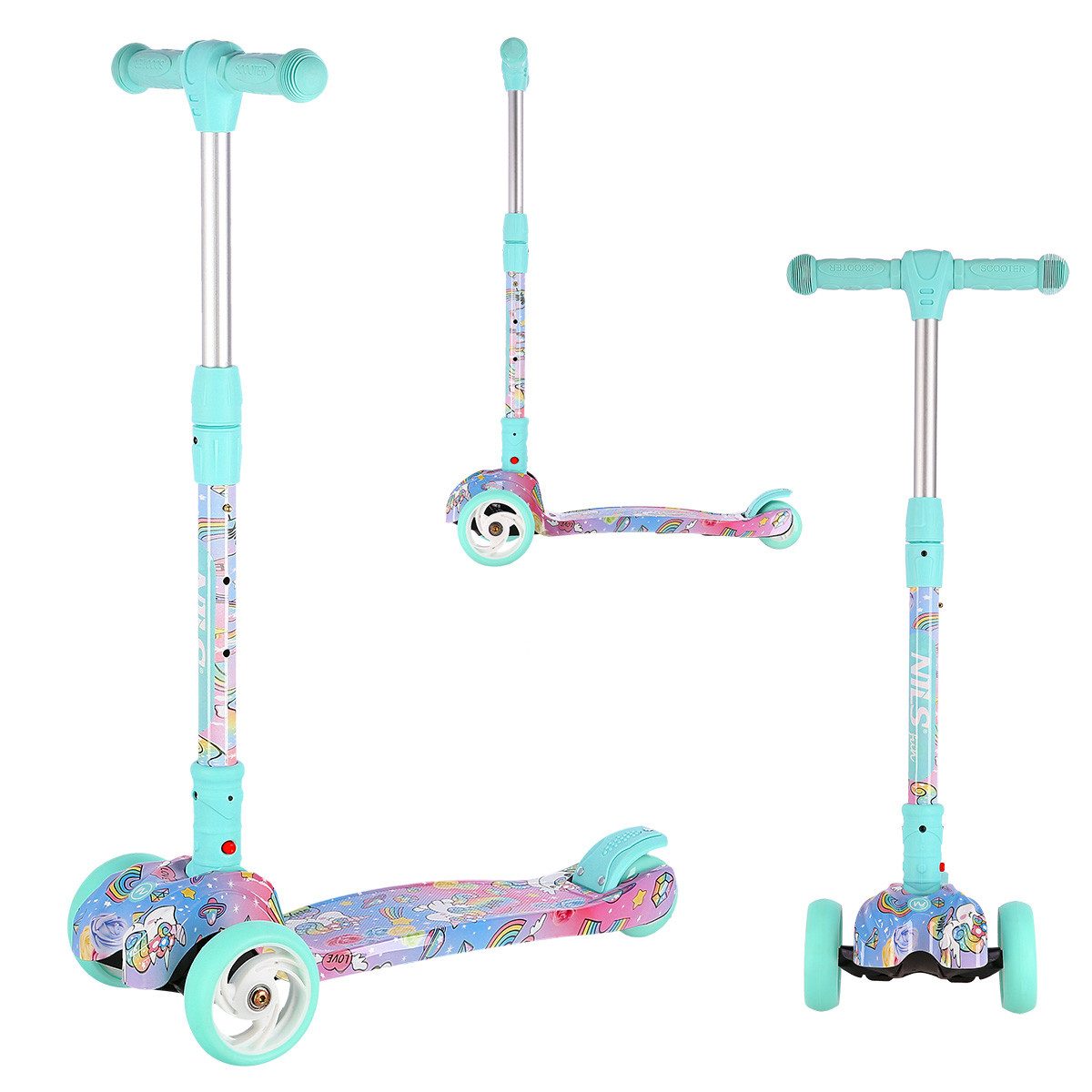 Tretroller Kinderroller Scooter Roller Einhorn Comic Cityroller