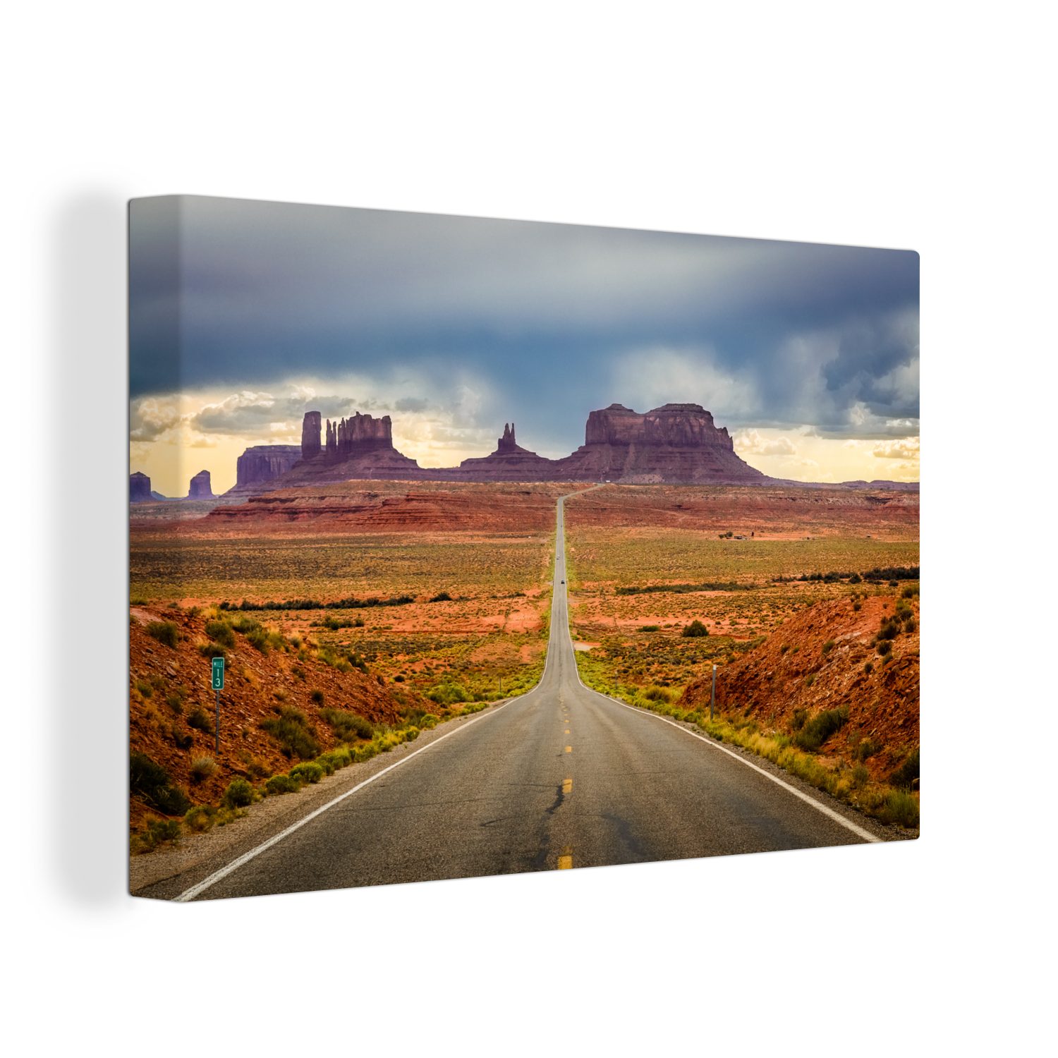 OneMillionCanvasses® Leinwandbild Foto von einer Straße im Monument Valley, (1 St), Wandbild Leinwandbilder, Aufhängefertig, Wanddeko, 30x20 cm