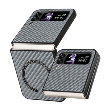 Wigento Handyhülle Für Samsung Galaxy Z Flip4 5G MagSafe Magnetic Kunststoff Kohlefaser Struktur Handy Tasche Hülle Etuis Grau