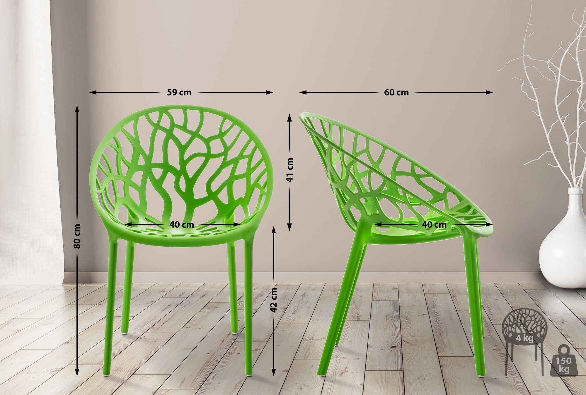 wetter- stapelbar, Hope grün und Gartenstuhl Set), CLP (2er UV-beständig