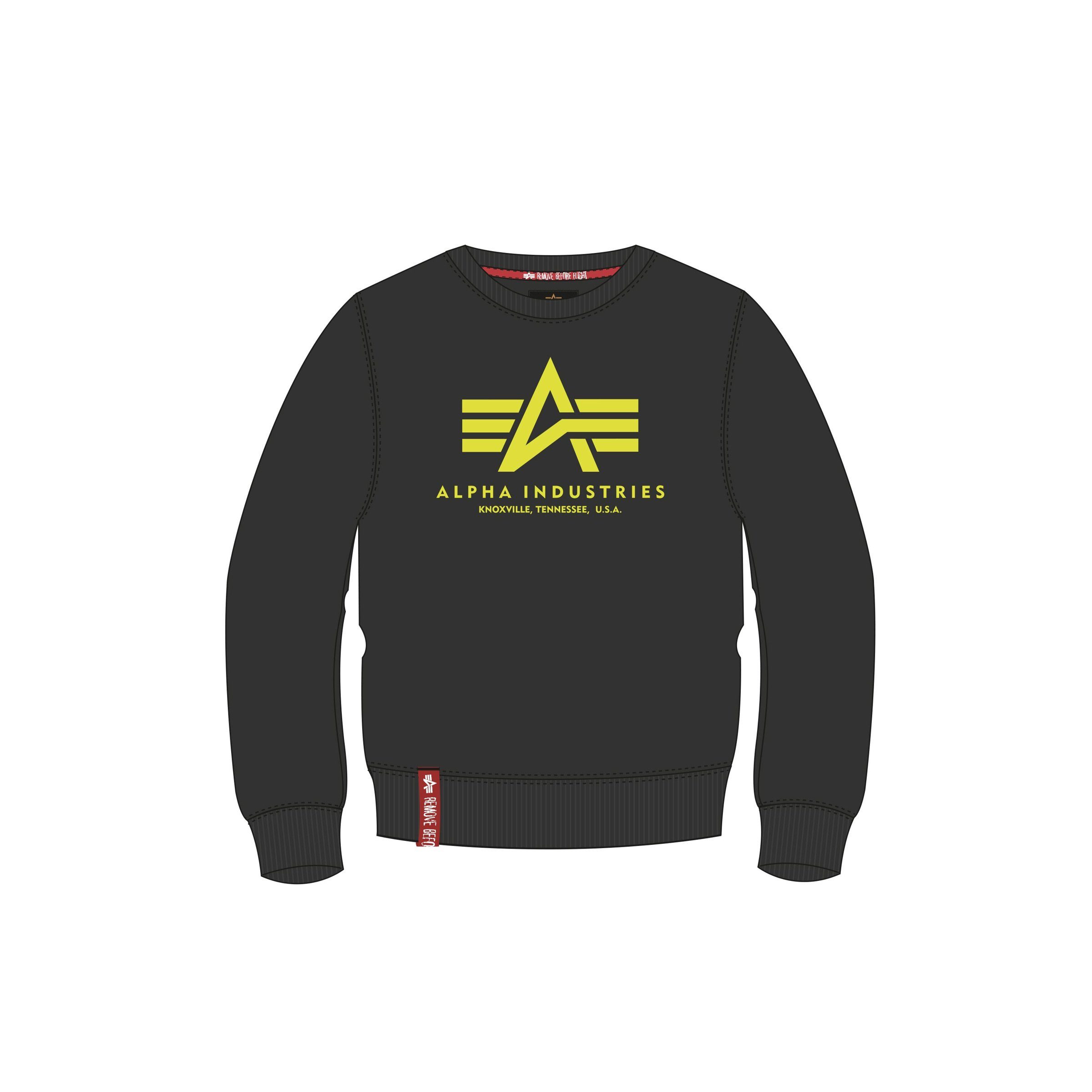 Alpha Industries Sweatshirt Alpha Industries Herren Sweatshirt Basic Sweater Neon Print black/neon yellow