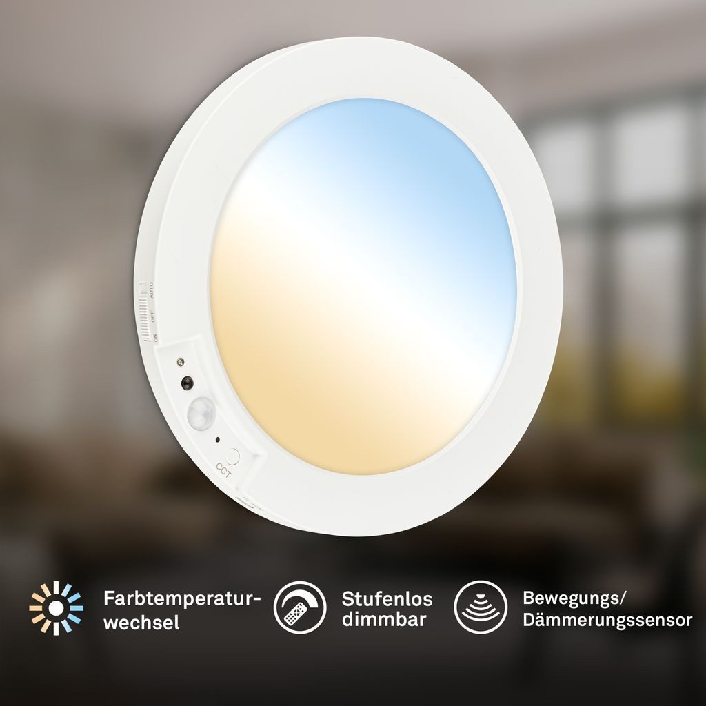 Briloner Leuchten Wandleuchte Wandlampe kabellos Akku USB-C Bewegungsmelder CCT, LED fest integriert, 6500K - Kaltweiß, 4000K - Neutralweiß, 2700K - Extra-Warmweiß, 19x1,5 cm, Flur, Wohnzimmer