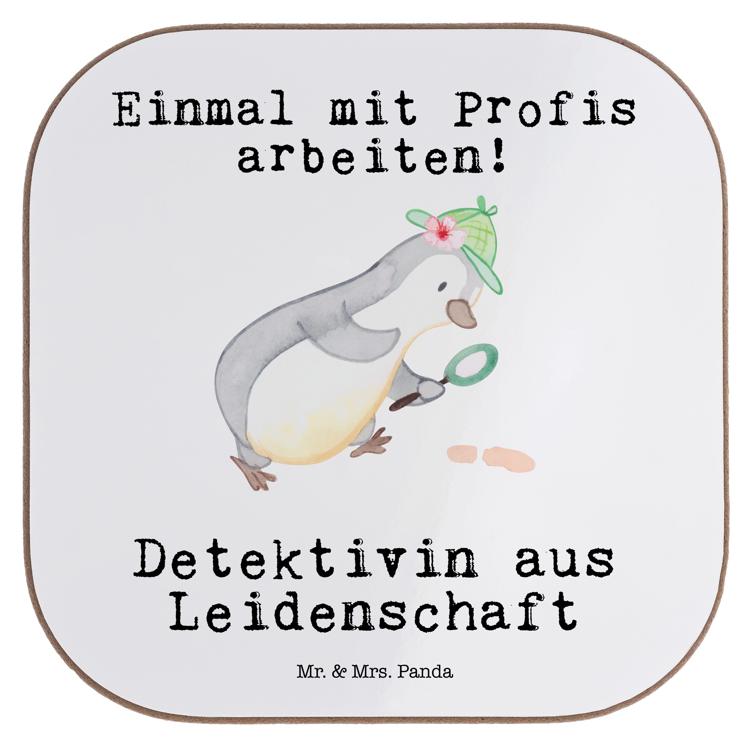 Mr. & Mrs. Panda Getränkeuntersetzer Detektivin aus Leidenschaft - Weiß - Geschenk, Getränkeuntersetzer, P, 1-tlg.
