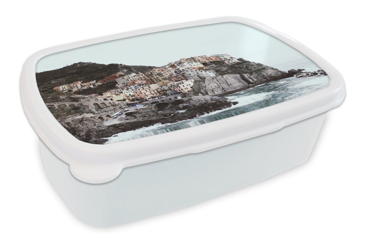 MuchoWow Lunchbox Italien - Meer - Cinque Terre, Kunststoff, (2-tlg), Brotbox für Kinder und Erwachsene, Brotdose, für Jungs und Mädchen weiß