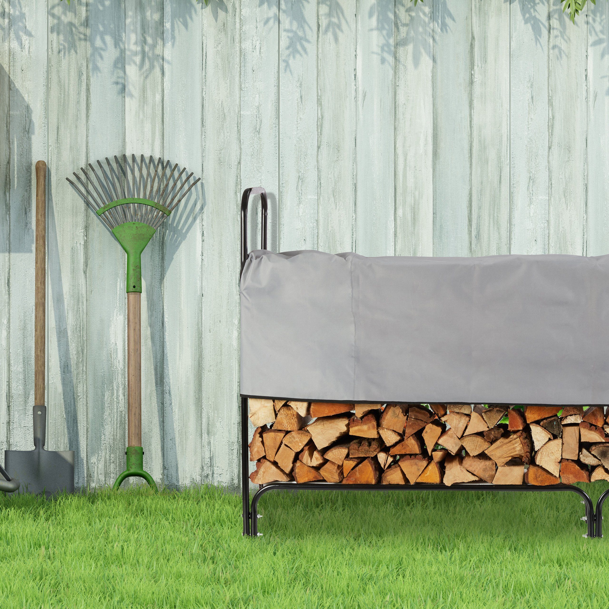 relaxdays Kaminholzregal Metall, BxTxH:245x40x122 cm, mit Abdeckung günstig online kaufen