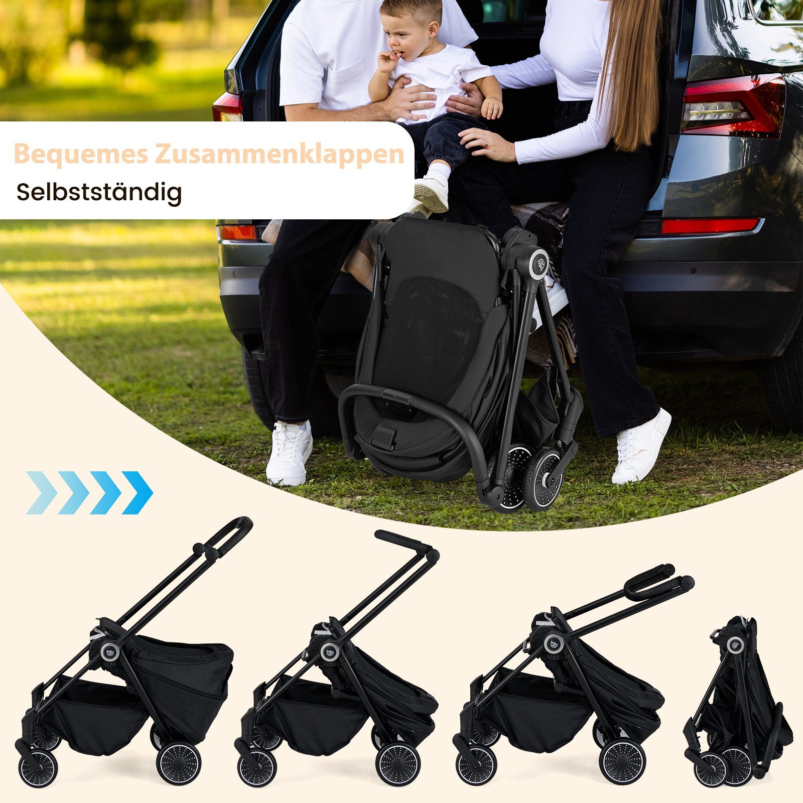 COSTWAY Kinder-Buggy, Kinderwagen faltbar, verstellbar mit Sonnendach