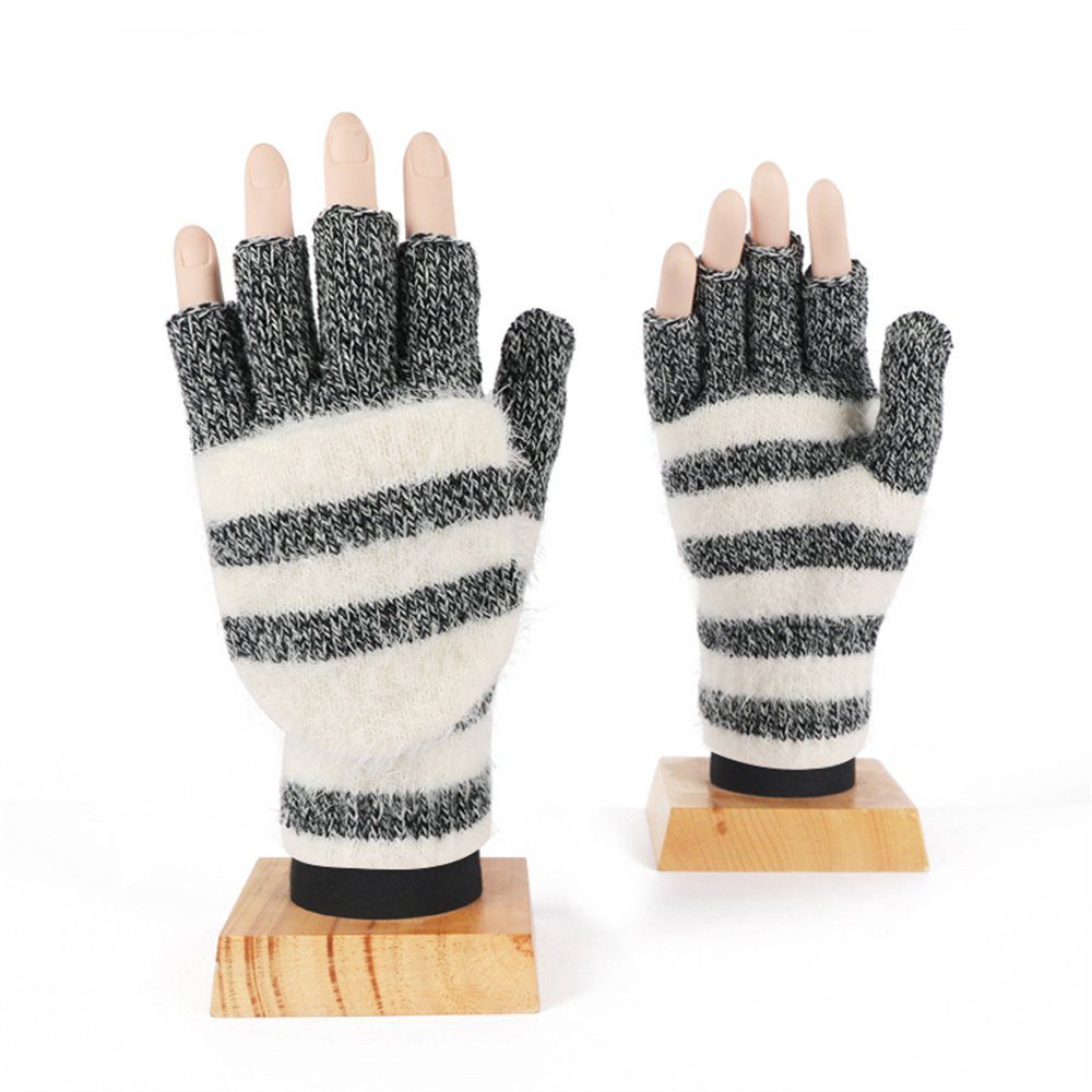 LYDMN Strickhandschuhe Winterhandschuhe, Handschuhe schwarz Fingerhandschuhe,Touchscreen halber mit Fingerklappe, Handschuhe Strick Strickhandschuhe
