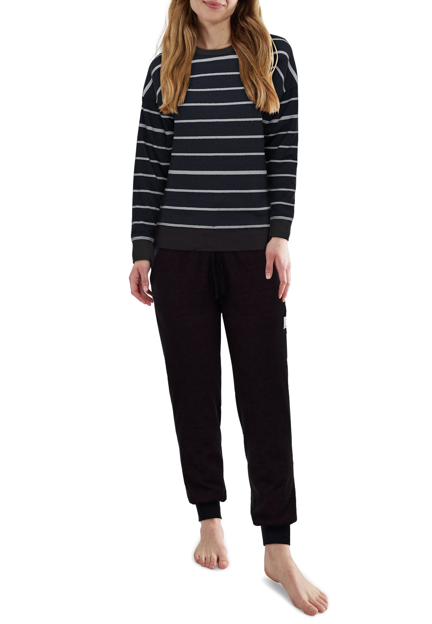 TOM TAILOR Hausanzug TOM TAILOR Damen Trainingsanzug grau quergestreift (1 tlg)