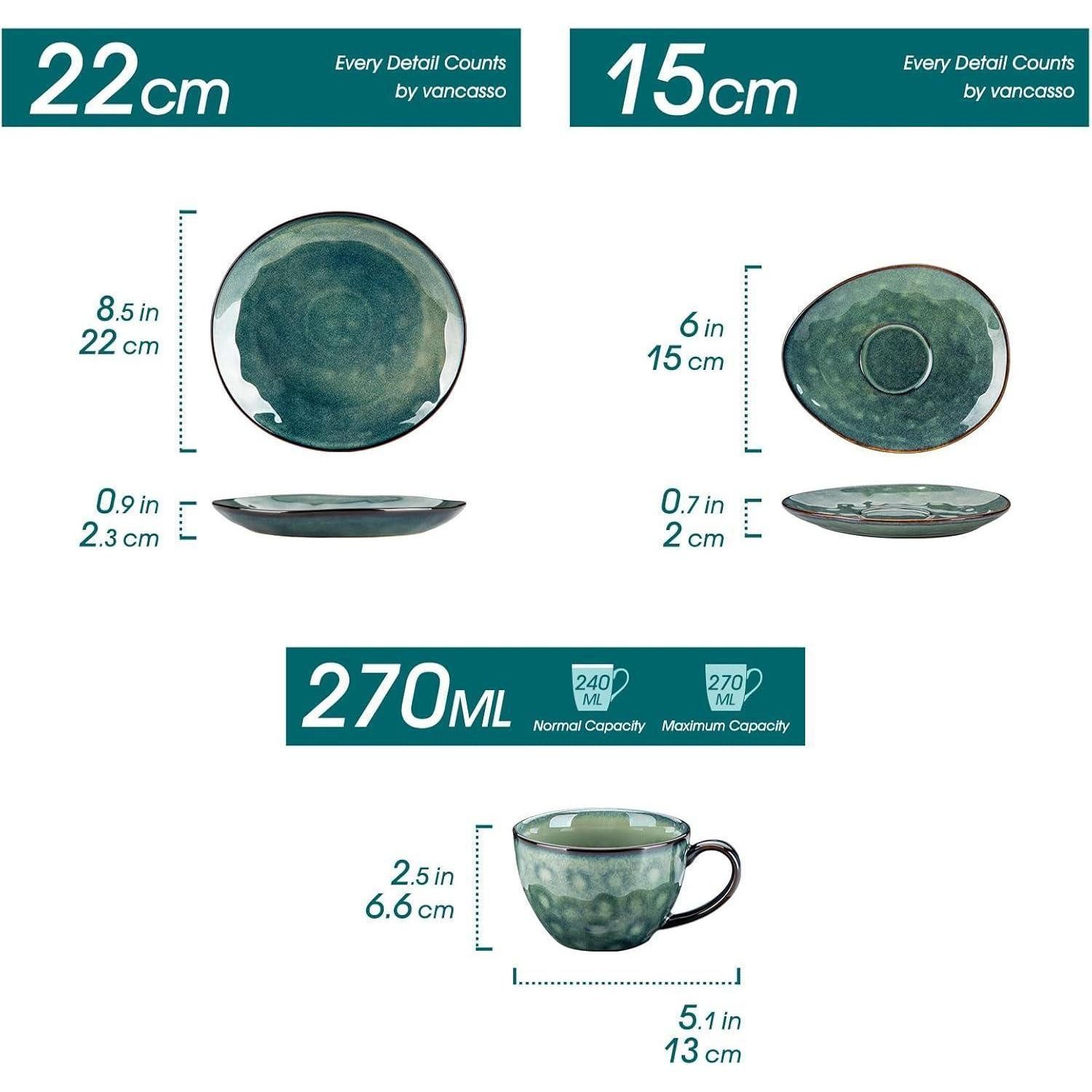 LuxusKollektion Kaffeeservice Kaffeeservice Steingut STARRY 12teilig 4 Personen Tassen Moyen Grün