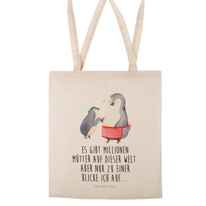 Mr. &amp; Mrs. Panda Tragetasche Pinguin mit Kind - Transparent - Geschenk Vatertag Danke Mama Mutt (1-tlg)