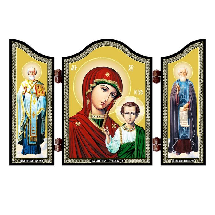 NKlaus Holzbild 1437 Gottesmutter Von Kazan Christliche Ikone Kaza Triptychon
