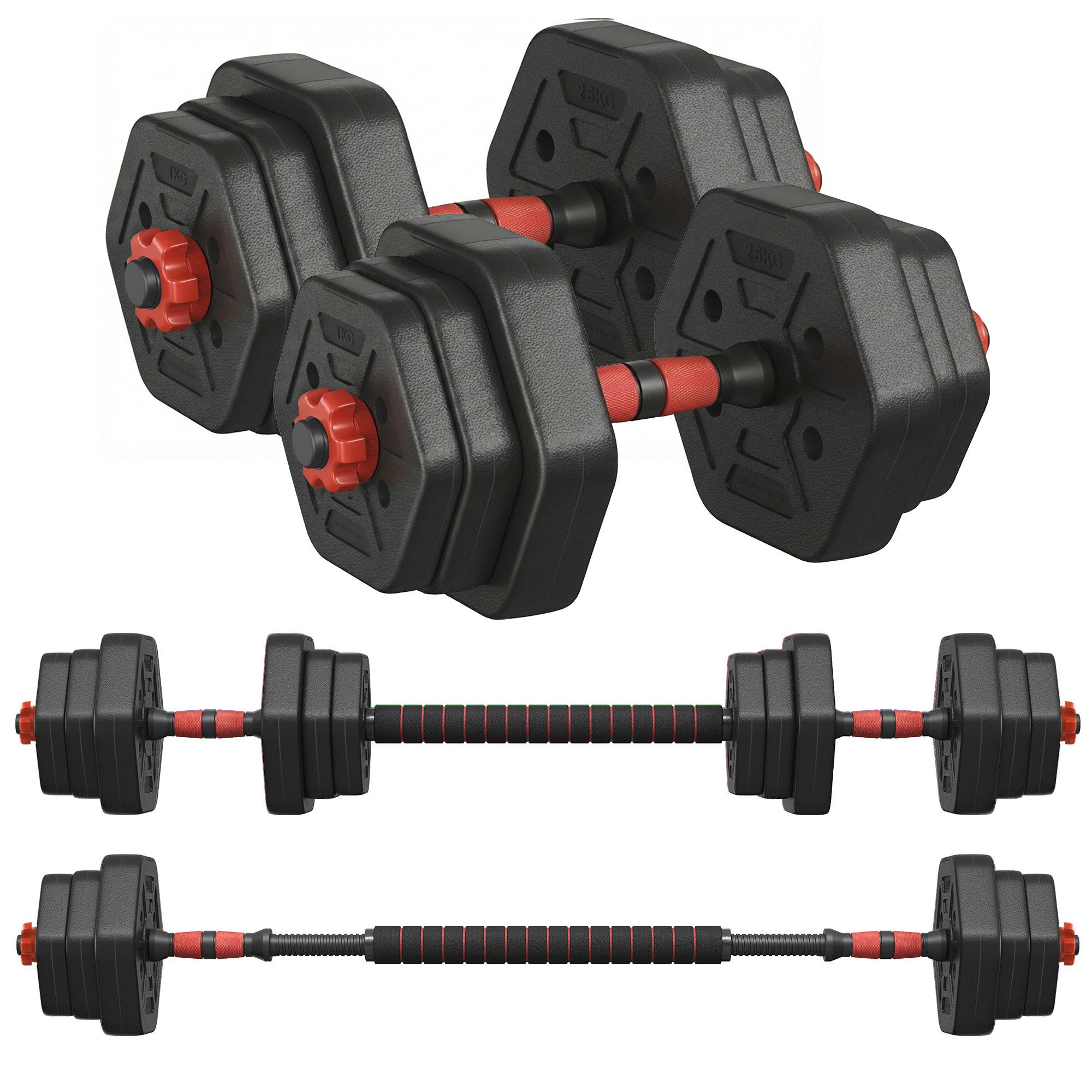 SONGMICS Hantel-Set 10-40KG Hanteln mit Verbindungsstange, Hexagon, Kurzhantelset, für Workout, Fitnesstraining, Gewichtheben für Zuhause, Fitnessstudio
