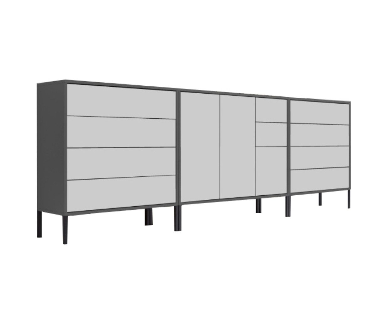 BMG Möbel Kommode Sideboard Mailand Set 8 in verschiedenen Ausführungen (3tlg), Korpus in Anthrazit, mit Anti-Fingerprint-Beschichtung
