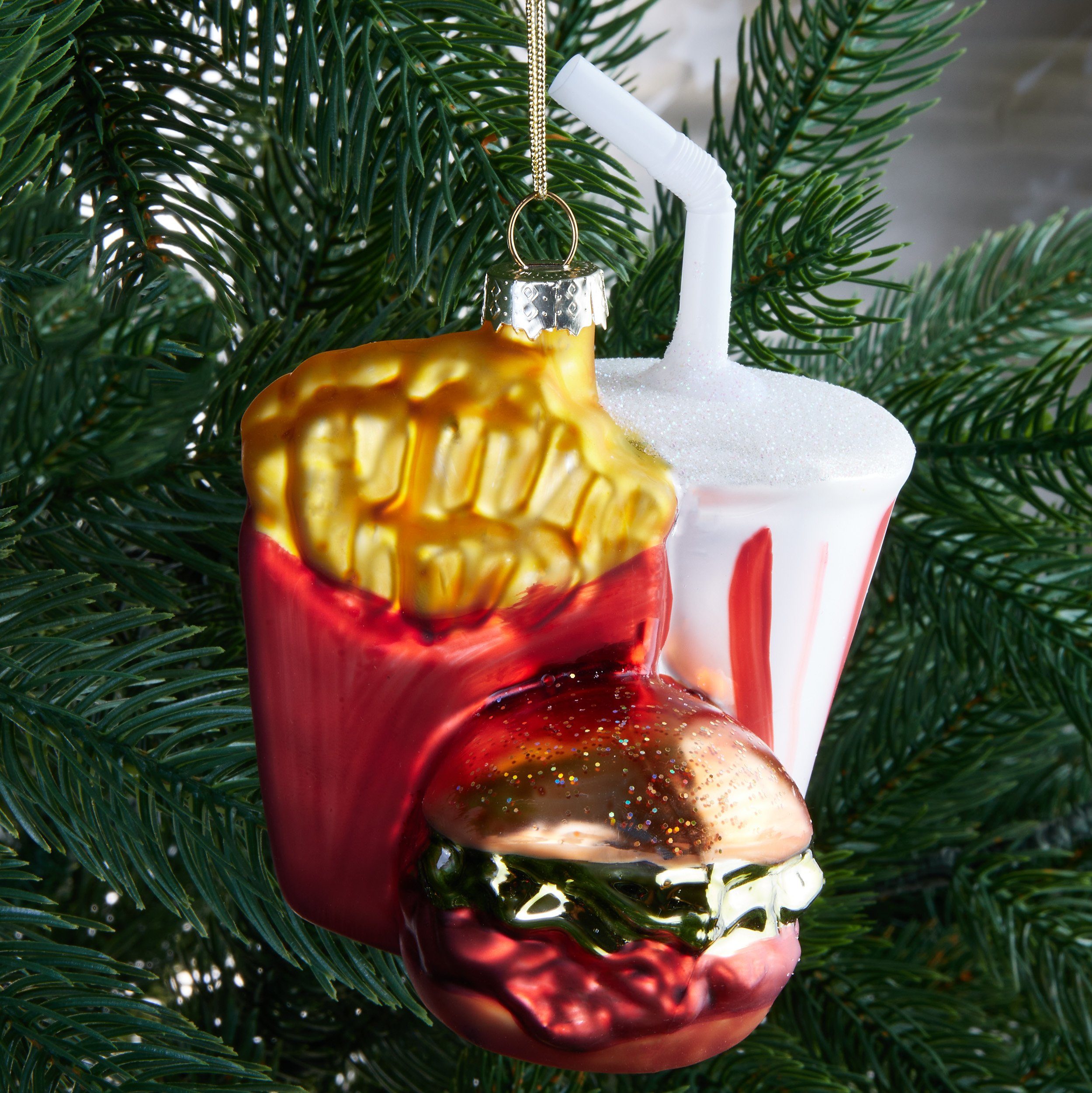 BRUBAKER Weihnachtsbaumkugel Fast Food Menü Weihnachtskugel aus Glas - Burg günstig online kaufen