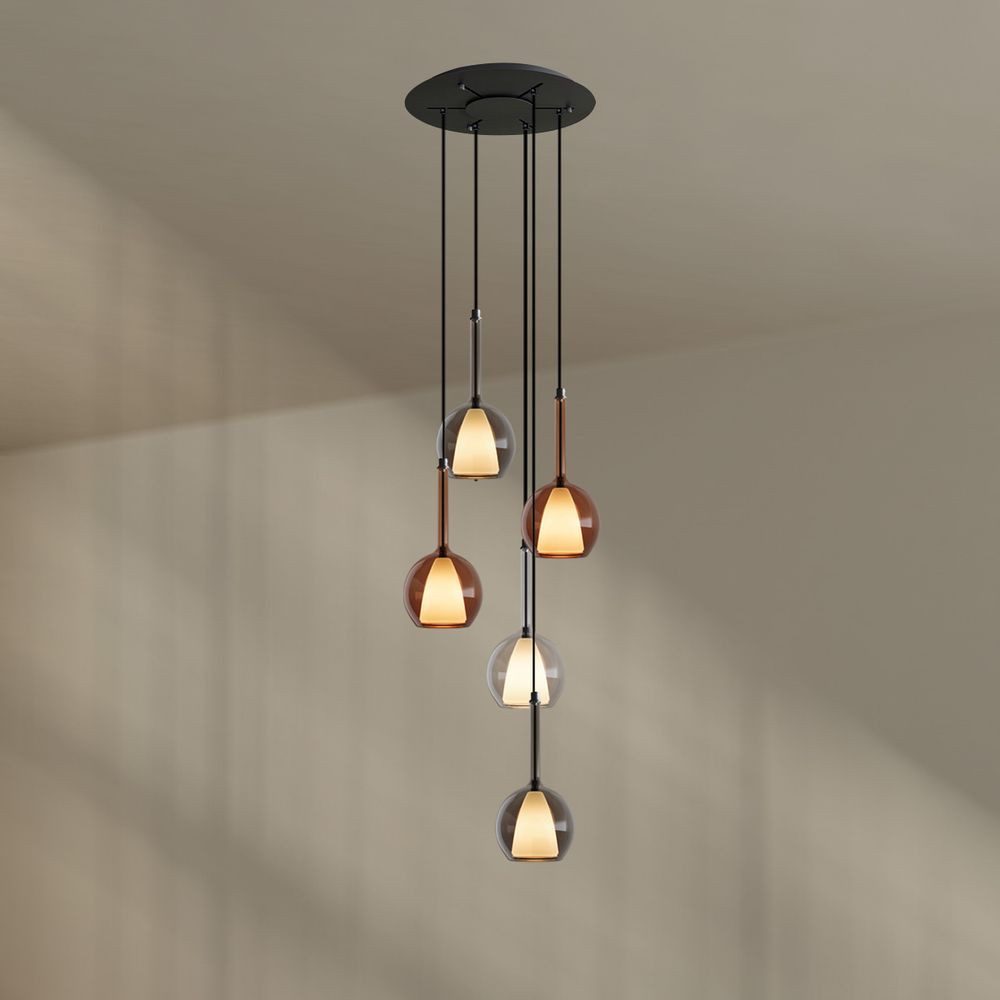 s.luce Pendelleuchte Belluna Galerieleuchte 5-flammig Ø 60cm Baldachin Mehrfarbig