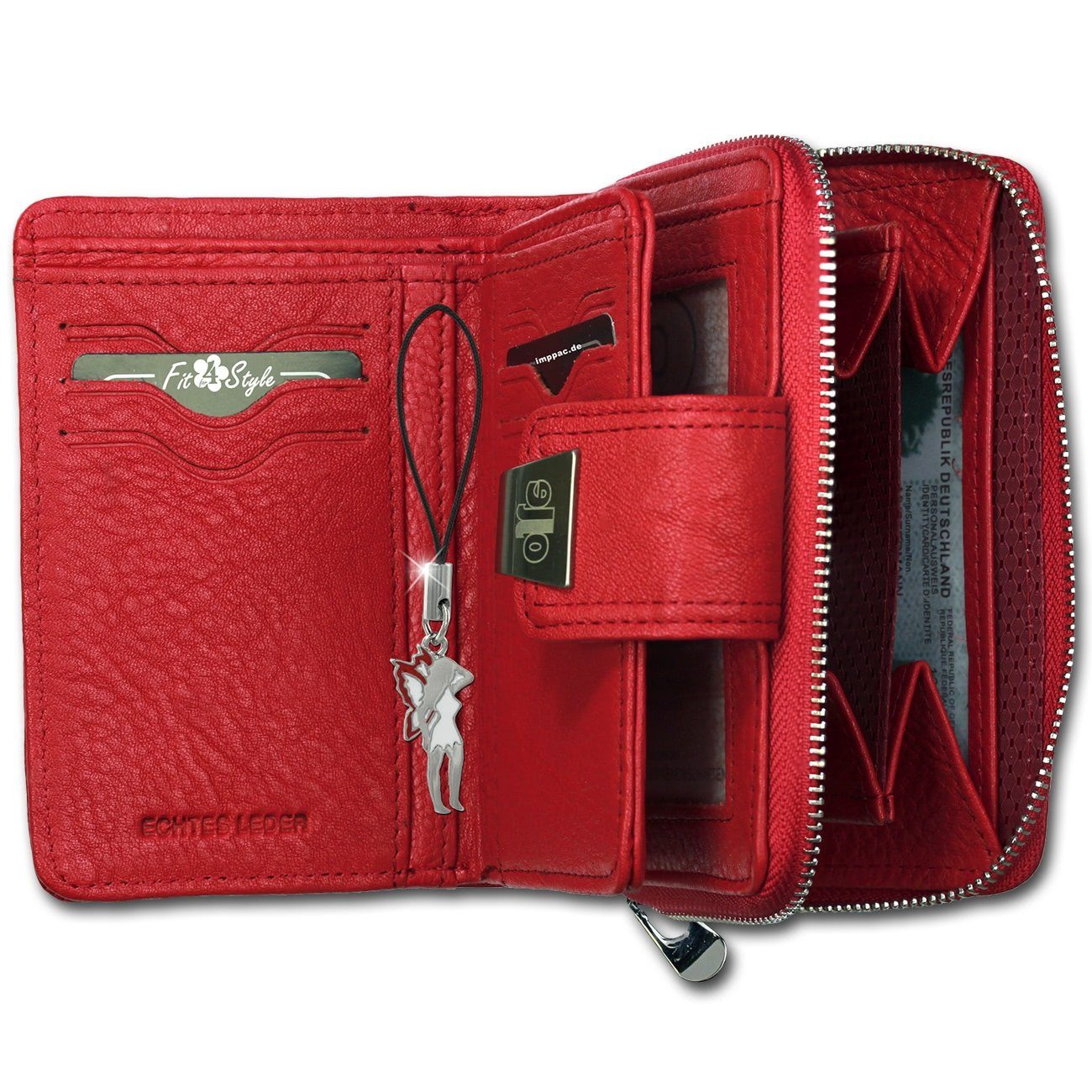 Jennifer Jones Geldbörse Jennifer Jones Damen Portemonnaie RFID (Portemonnaie, Portemonnaie), Damen Portemonnaie Echtleder Größe ca. 9cm, rot