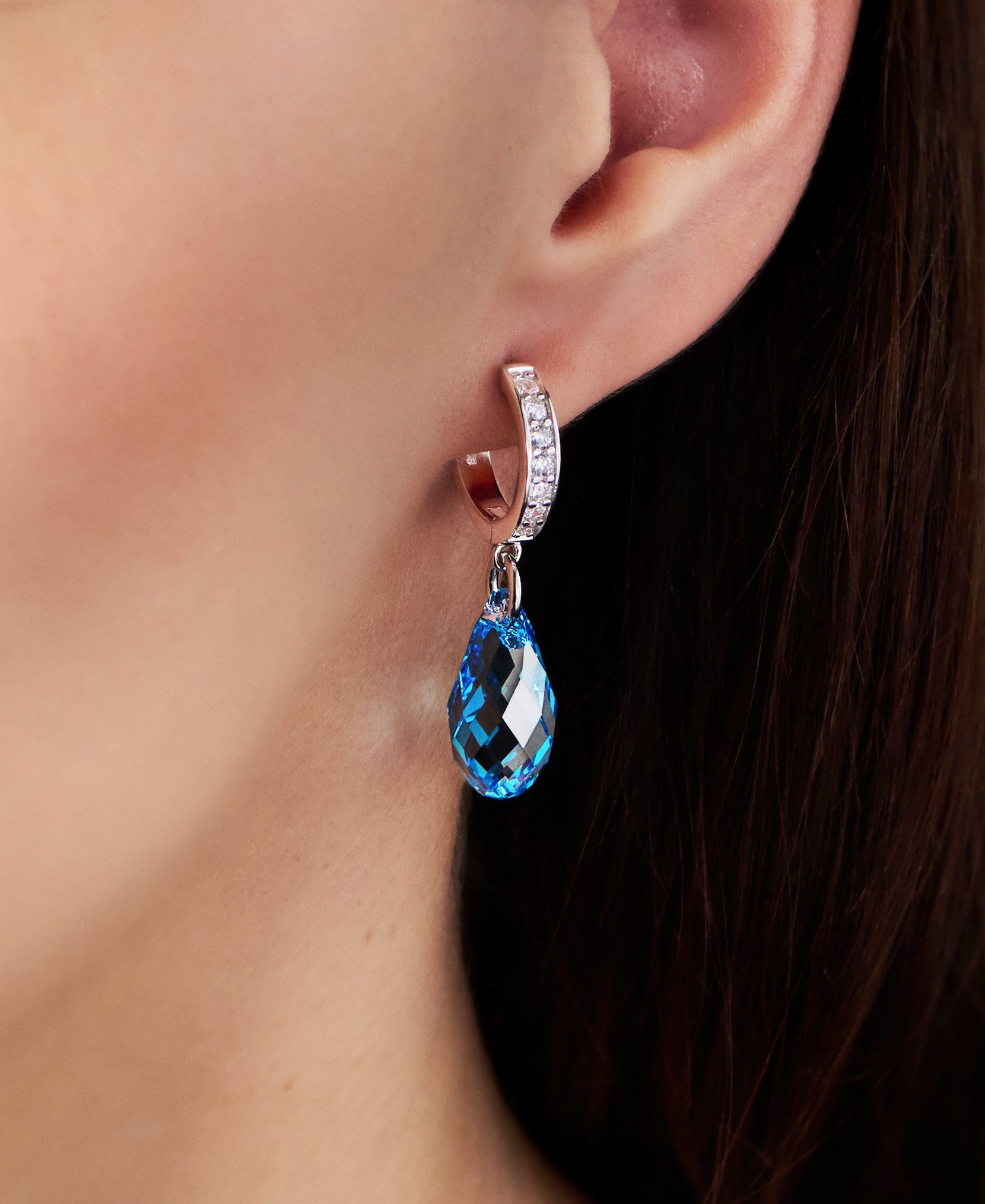 Schöner-SD Paar Ohrhänger Creolen Tropfen-Kristall 17mm Hängeohrringe Damen günstig online kaufen