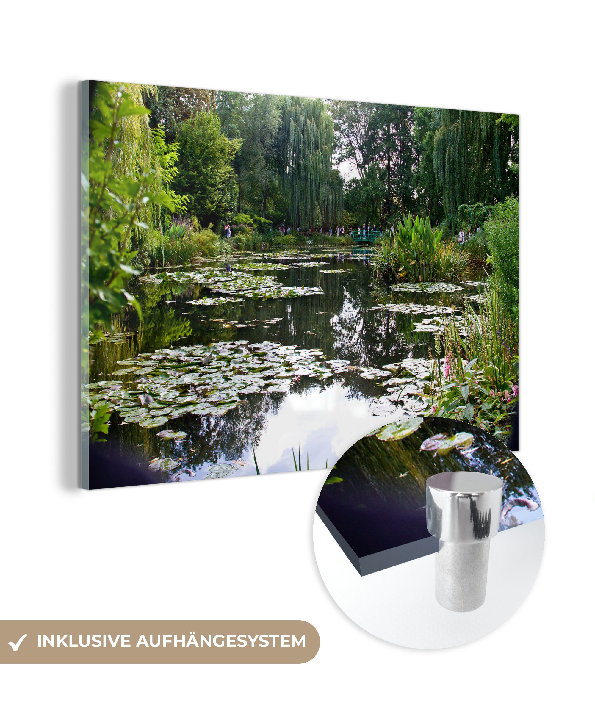 MuchoWow Acrylglasbild Die Sonne spiegelt sich auf dem Wasser in Monets französischem Garten, (1 St), Acrylglasbilder Wohnzimmer & Schlafzimmer