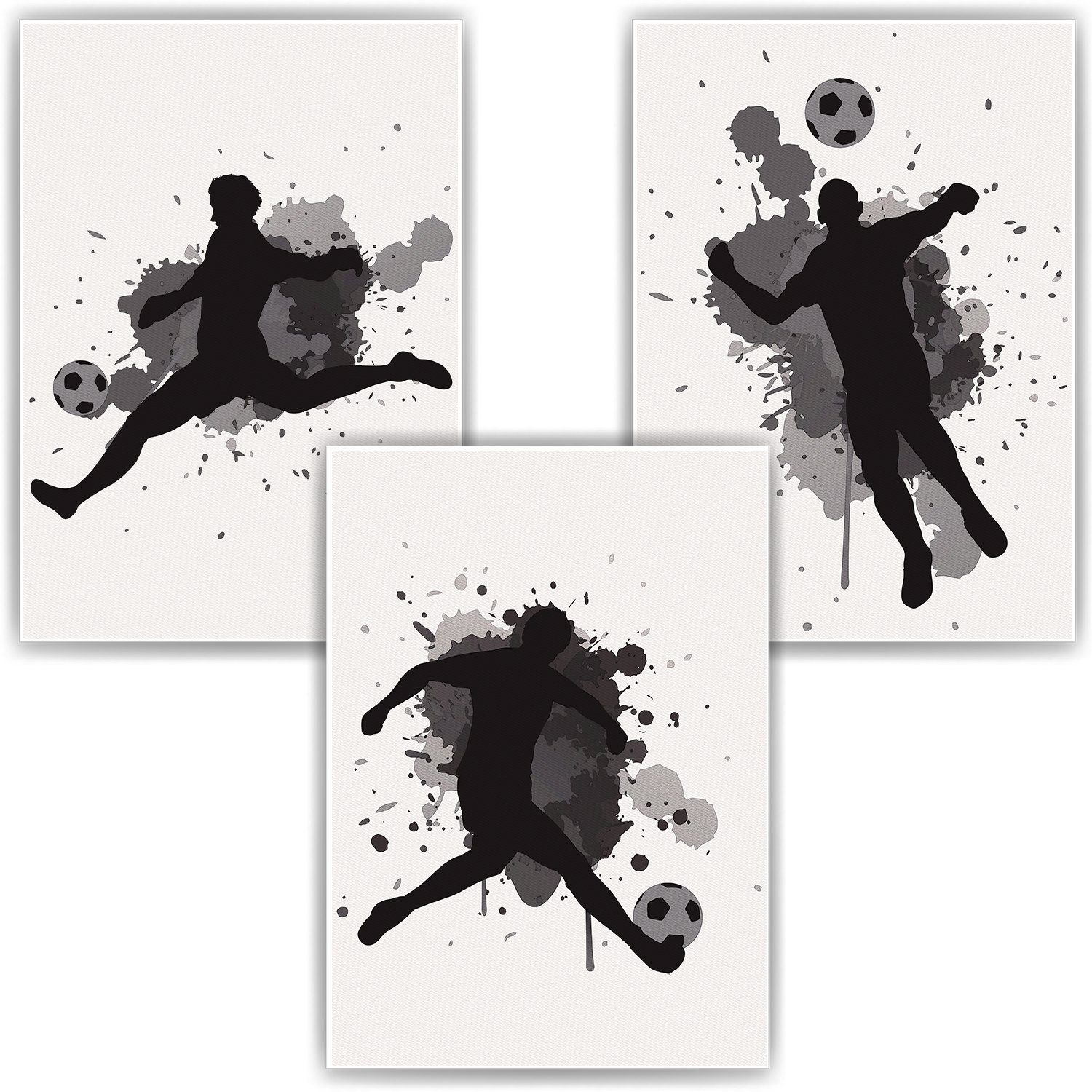 Tigerlino Poster Jungen Fußball Bilder 3er Set Kinderzimmer Fußballspieler Wandbilder