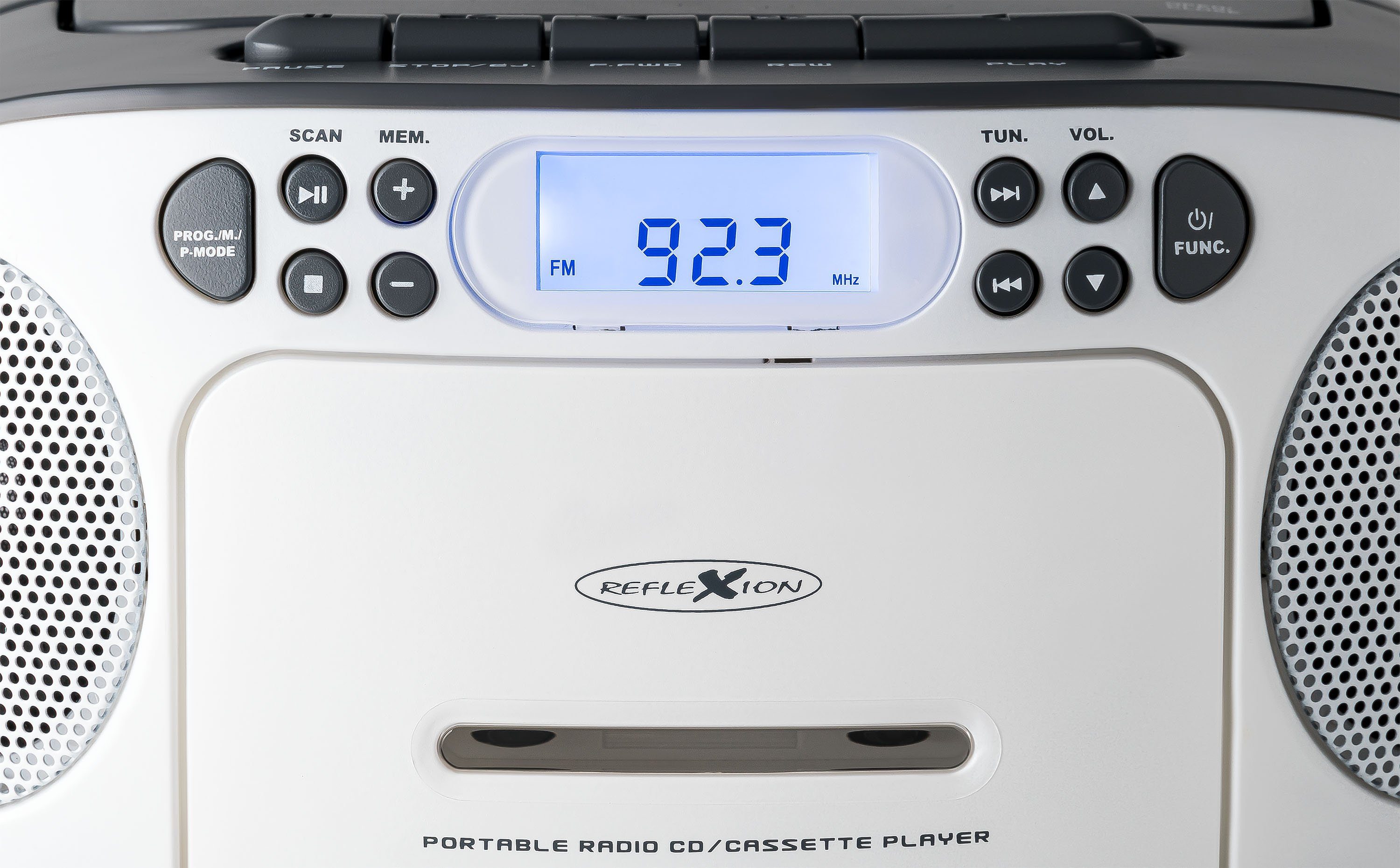 Tragbare (UKW 20 Boombox CD/Radio/Kassette, Reflexion RCR2260 LCD-Display, AUX-Eingang, Boombox Stereo Radio, Kopfhörer-Anschluss) W, weiß/grau PLL