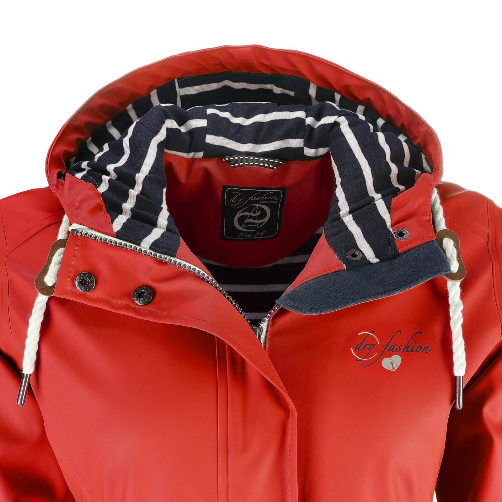 Dry Fashion Regenjacke Damen wind- Regenmantel mit Kapuze verstellbarer & - Kiel wasserdicht rot