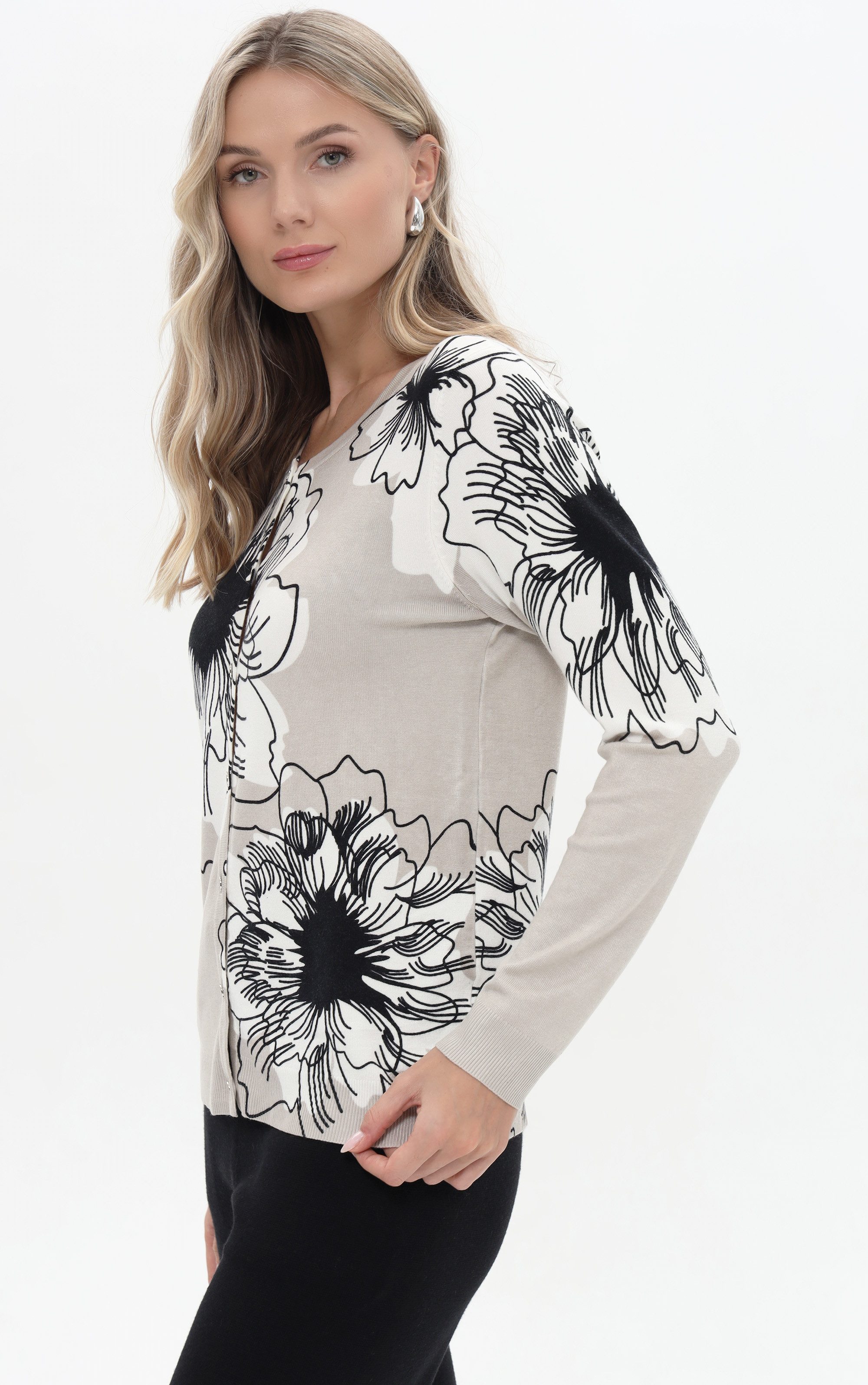 Passioni 2-in-1-Strickjacke mit grafischem Blumenprint (2-tlg) – Bild 2 von 3