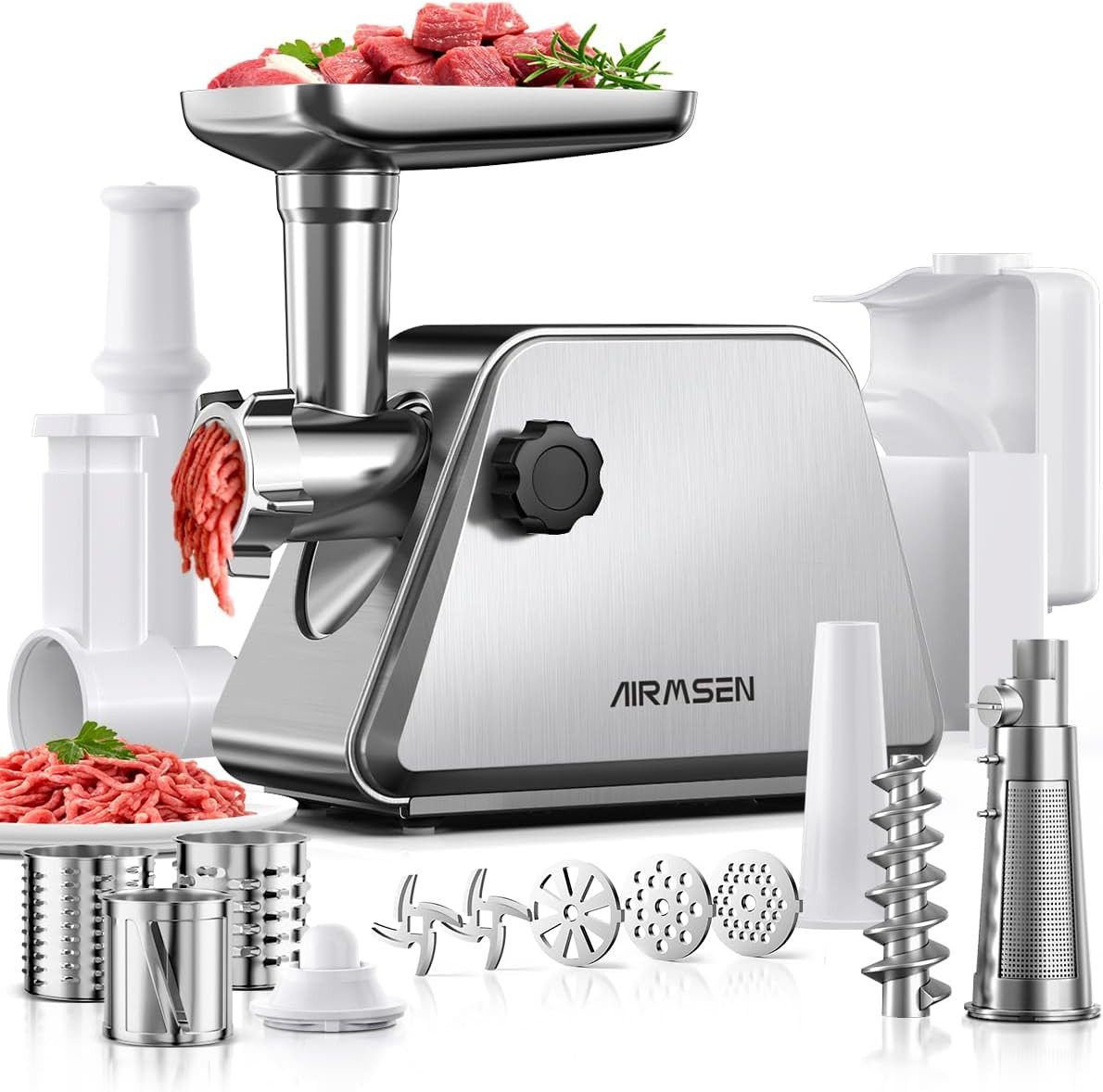 Fleischwolf 5-in-1 Fleischwolf Max. 3000W– Mit 2 Edelstahl-Klingen, Doppelschalter