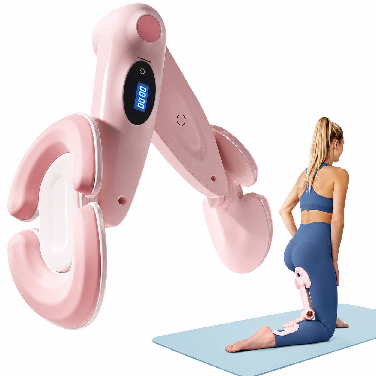 wohnTRAUM24 Beckenbodentrainer Oberschenkeltrainer Beckenbodentrainer Beintrainer mit Zähler, Gesäß-, Rücken-, Beinmuskel- und Armtraining, Fitness- und Sportgerät, Gesäß, Rücken, Beinmuskeln und Armen stärken, Fitness Yoga Sportgerät, 360° Drehfunktion, integrierter Wiederholungszähler