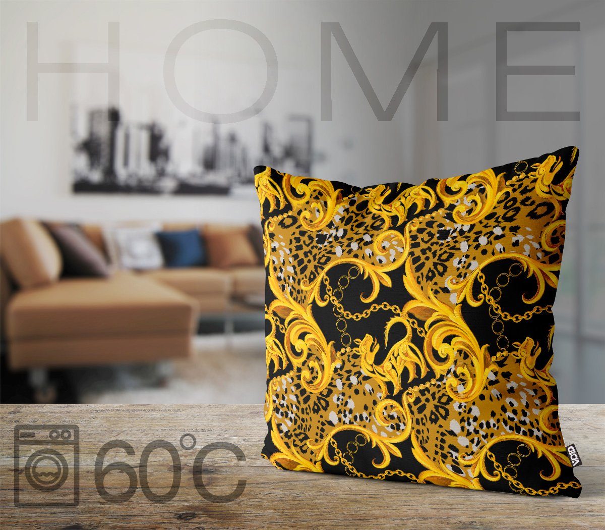 Schmuck Ornament Stück), (1 Rokoko Prunk Jaguar Sofa-Kissen Antik Exotisch Afrika VOID Verzierung Barock Löwe Leopard Kissenbezug, Tiger Dekoration Luxus