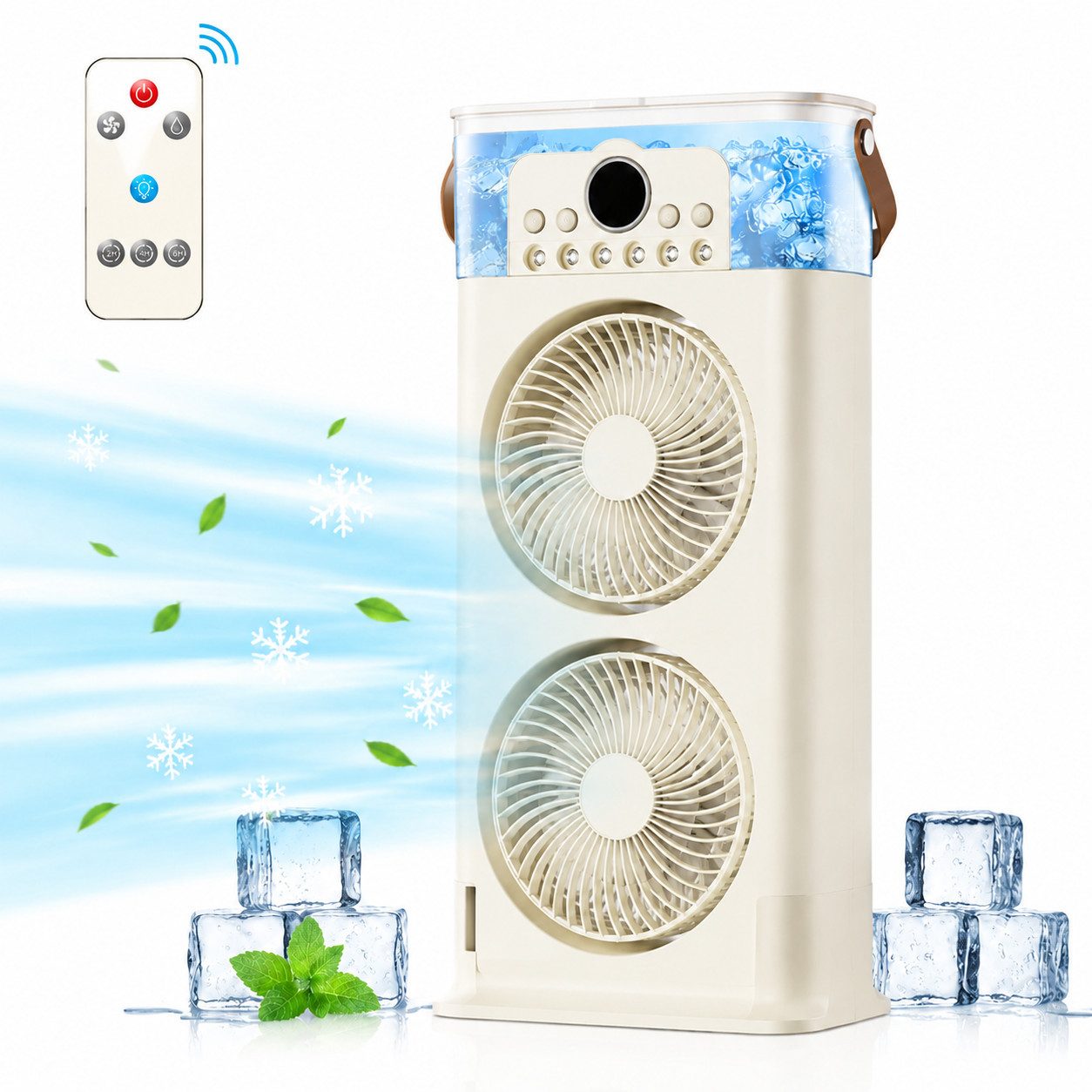 MOPUEA Ventilatorkombigerät Doppellüfter-Kühlventilator mit Nebelfunktion Tragbare Klimaanlagen